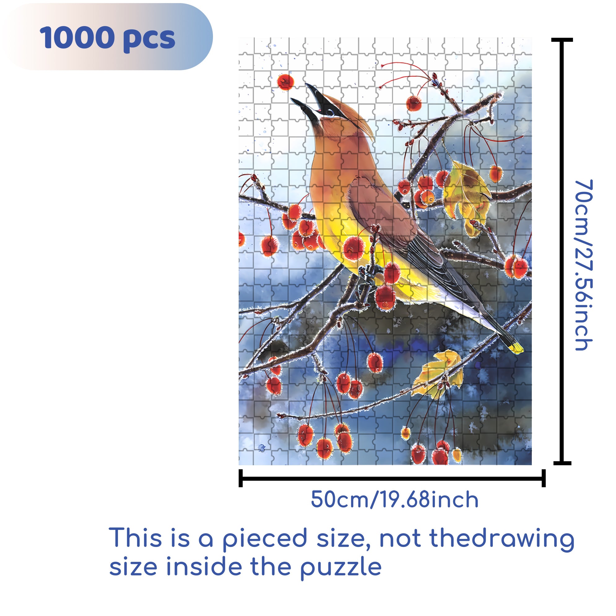 Cedar Waxwing Mini 500pcs/1000pcs Jigsaw Puzzle, Scratch-Resistant, Interactive Family Game & Brain-Boosting DIY Decor, Perfect for Halloween, Christmas & New Year Gifts, Family Puzzle Game