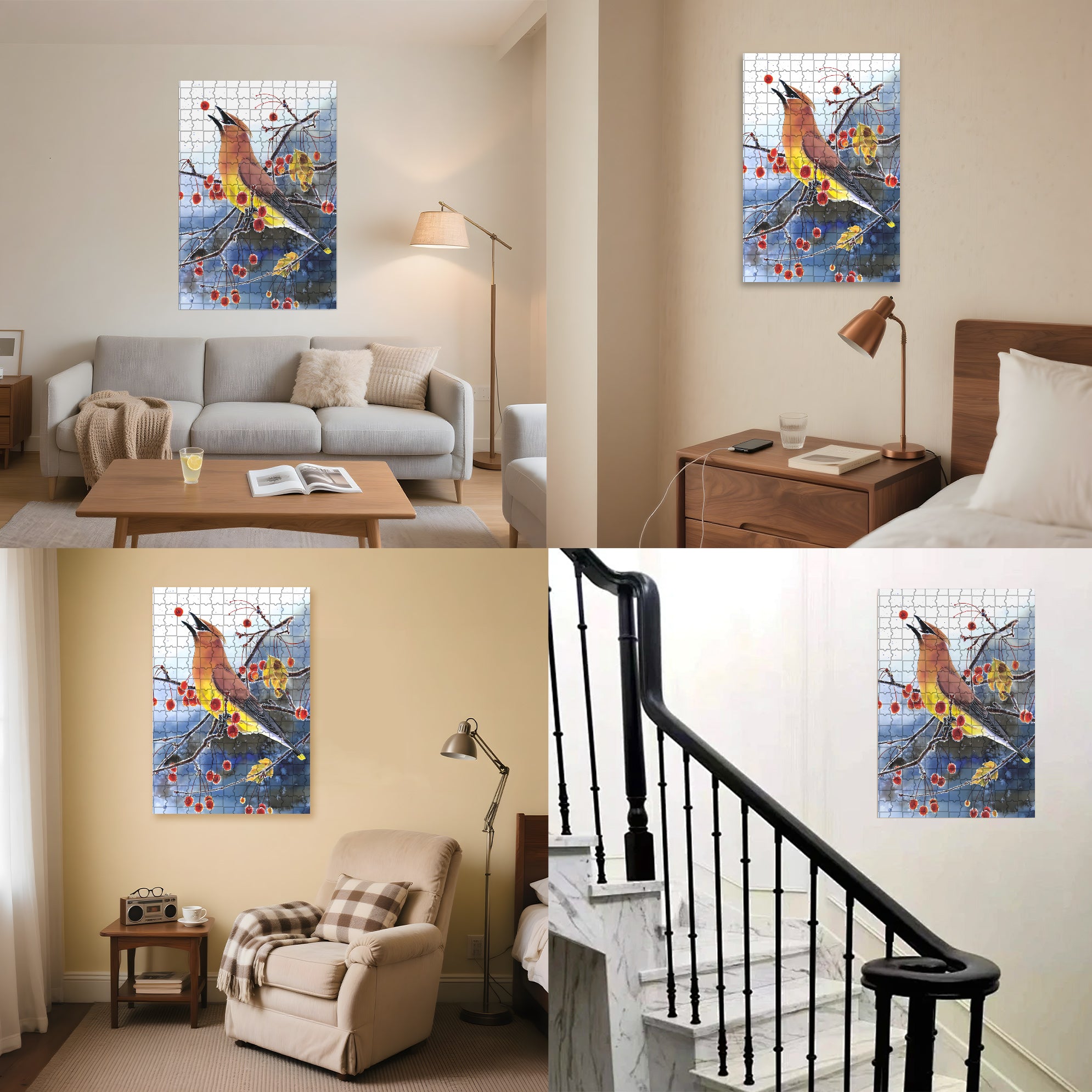 Cedar Waxwing Mini 500pcs/1000pcs Jigsaw Puzzle, Scratch-Resistant, Interactive Family Game & Brain-Boosting DIY Decor, Perfect for Halloween, Christmas & New Year Gifts, Family Puzzle Game