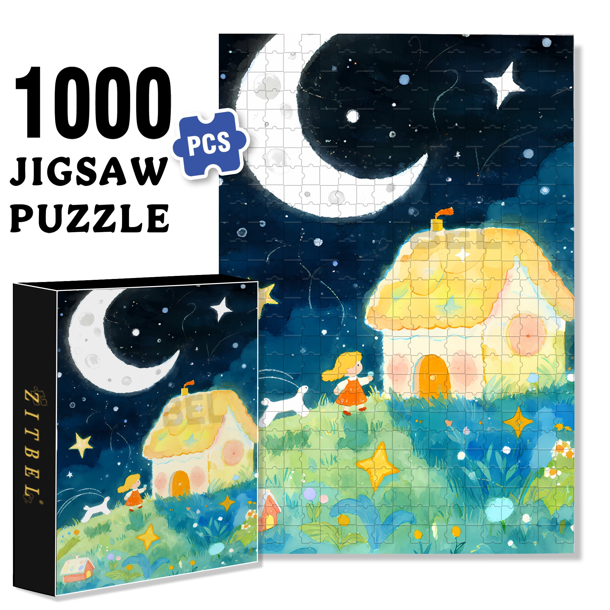 Crescent Moon 500pcs/1000pcs Jigsaw Puzzle, Scratch-Resistant, Interactive Family Game & Brain-Boosting DIY Decor, Perfect for Halloween, Christmas & New Year Gifts, Family Puzzle Game