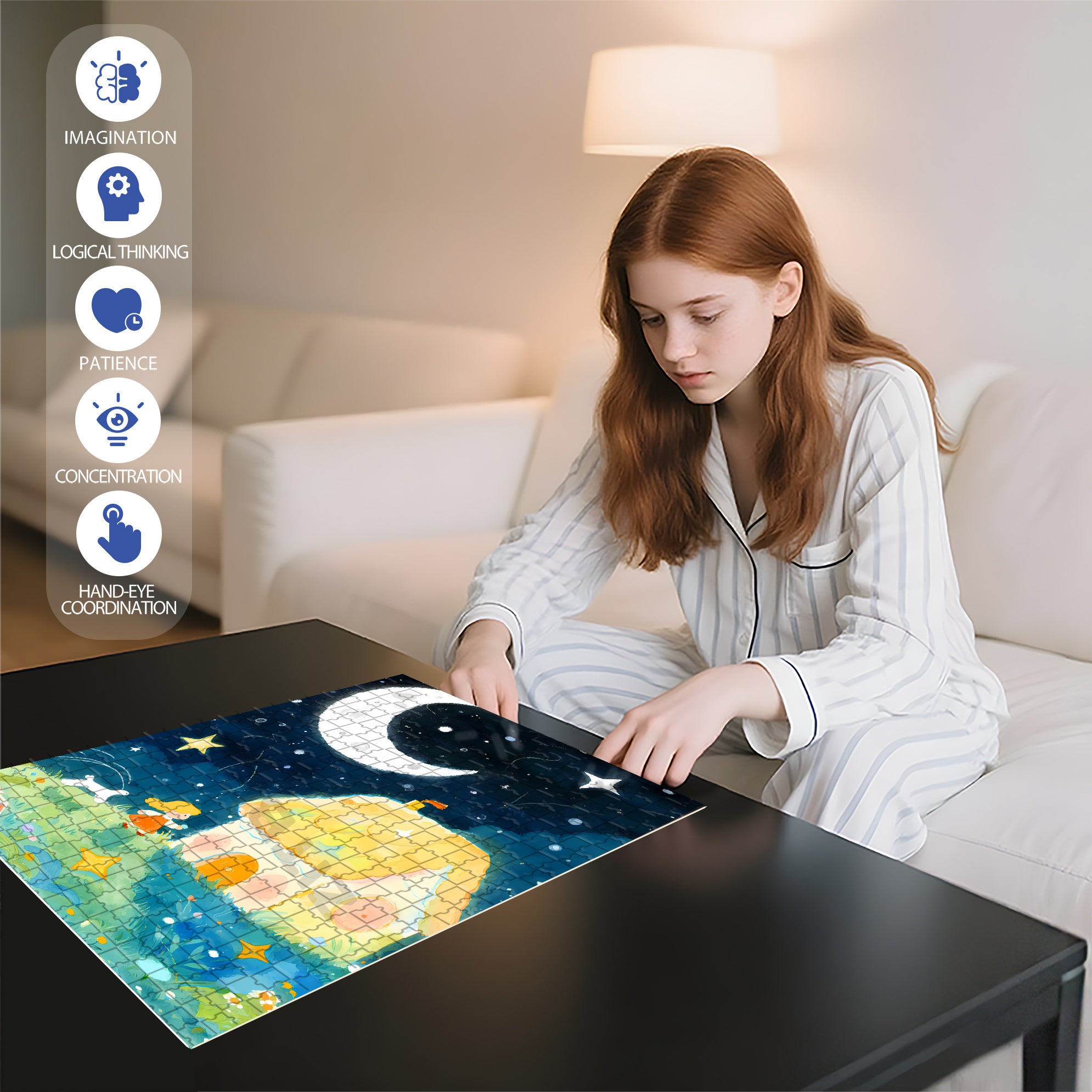 Crescent Moon 500pcs/1000pcs Jigsaw Puzzle, Scratch-Resistant, Interactive Family Game & Brain-Boosting DIY Decor, Perfect for Halloween, Christmas & New Year Gifts, Family Puzzle Game