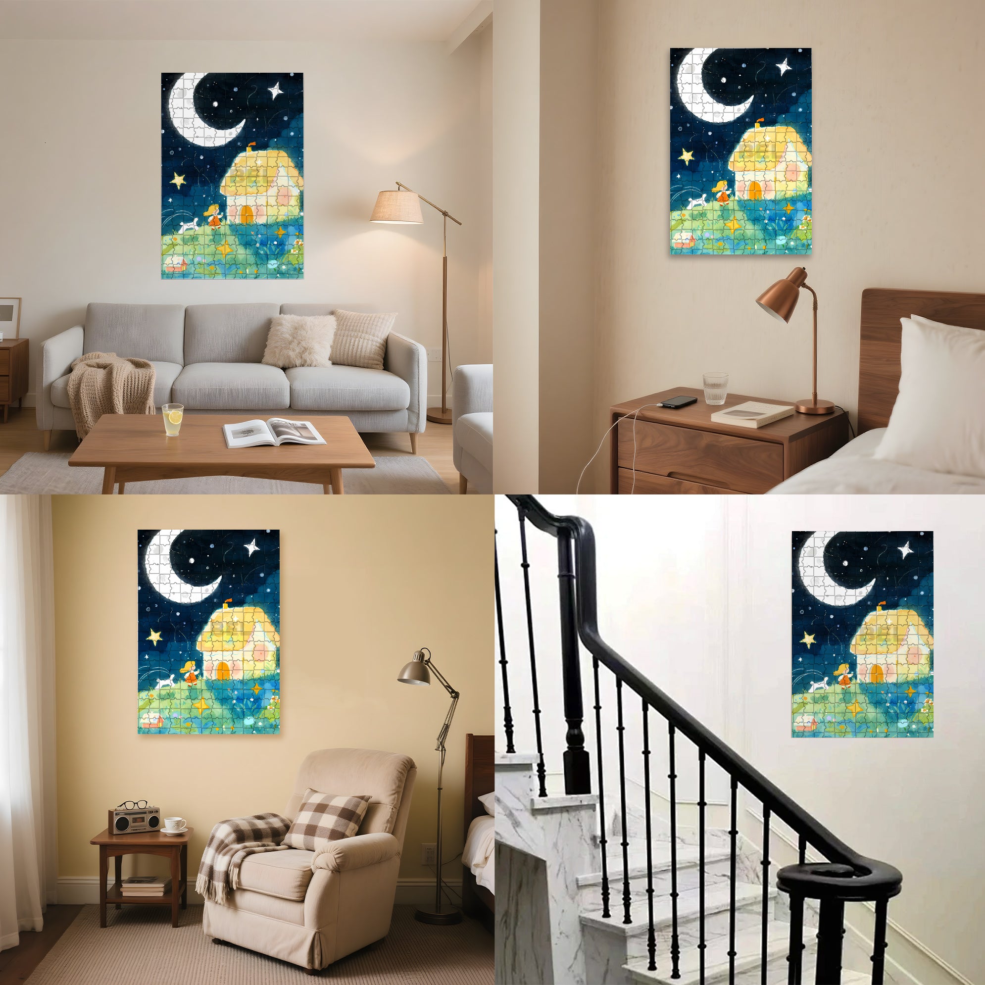 Crescent Moon 500pcs/1000pcs Jigsaw Puzzle, Scratch-Resistant, Interactive Family Game & Brain-Boosting DIY Decor, Perfect for Halloween, Christmas & New Year Gifts, Family Puzzle Game