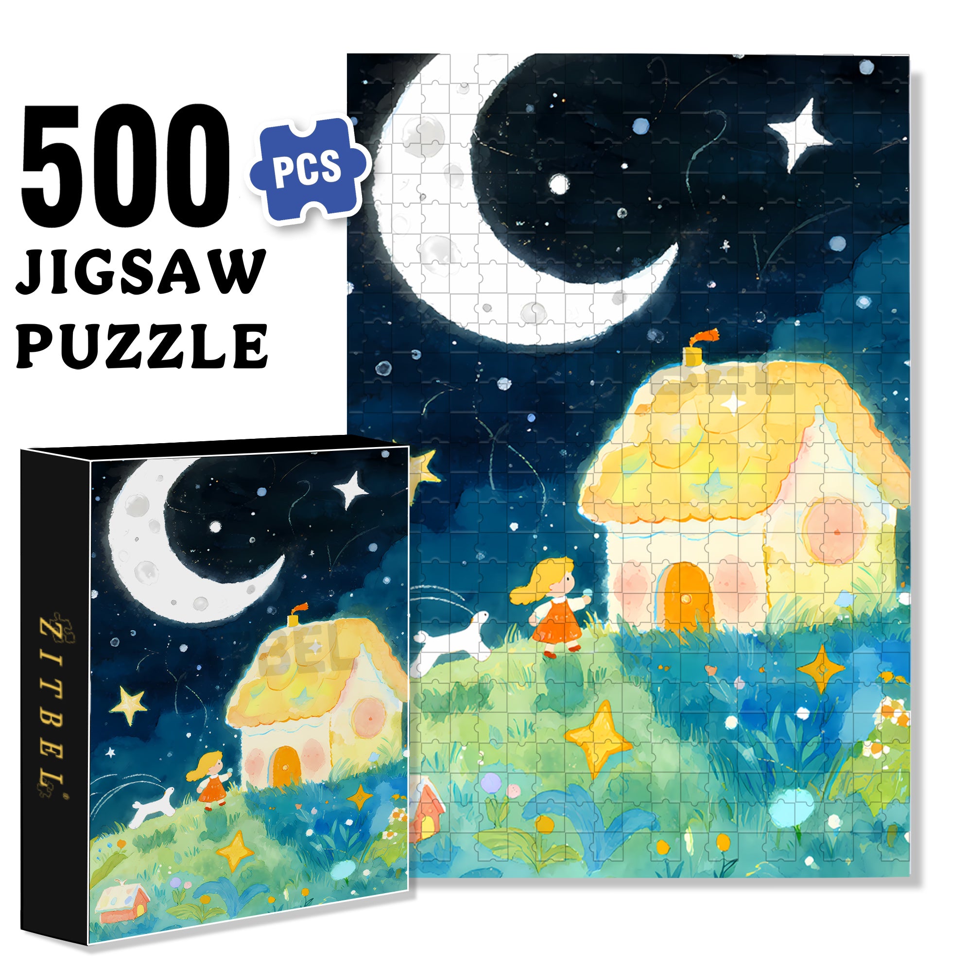 Crescent Moon 500pcs/1000pcs Jigsaw Puzzle, Scratch-Resistant, Interactive Family Game & Brain-Boosting DIY Decor, Perfect for Halloween, Christmas & New Year Gifts, Family Puzzle Game