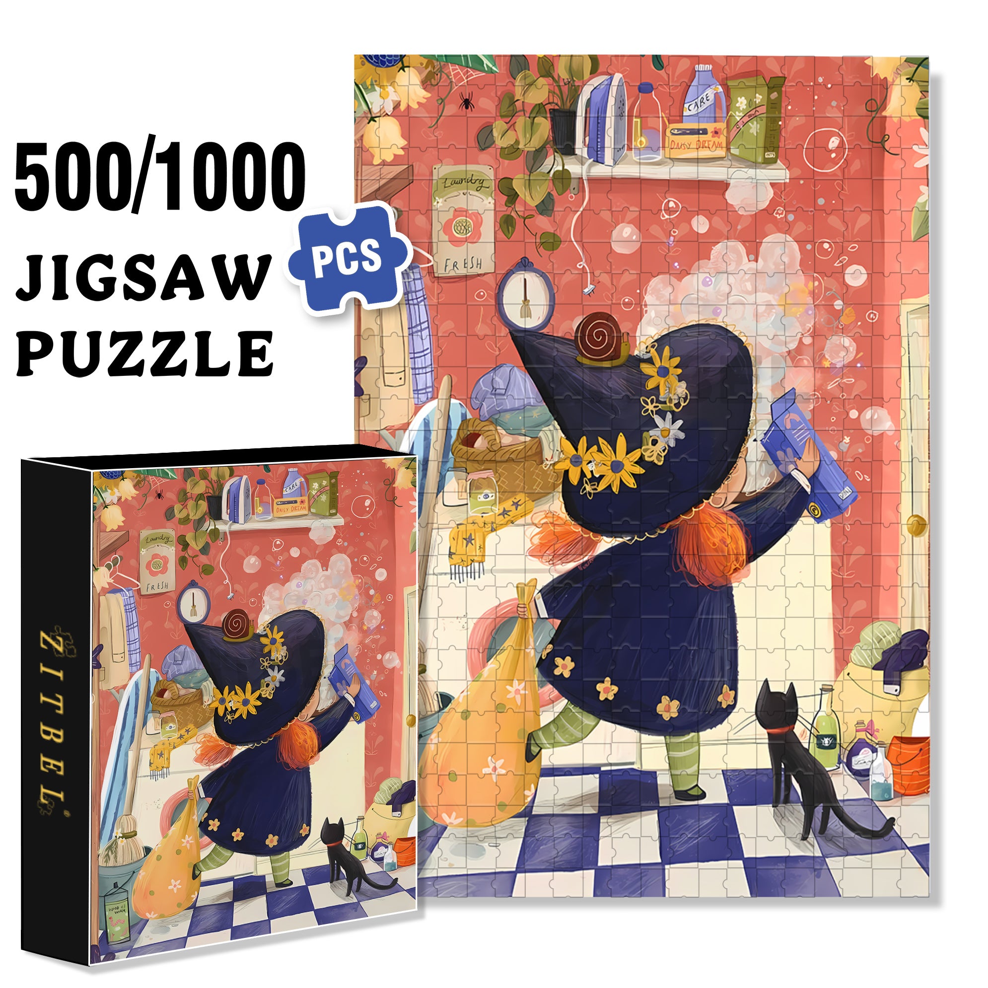Do The Laundry 500pcs/1000pcs Jigsaw Puzzle, Scratch-Resistant, Interactive Family Game & Brain-Boosting DIY Decor, Perfect for Halloween, Christmas & New Year Gifts, Family Puzzle Game