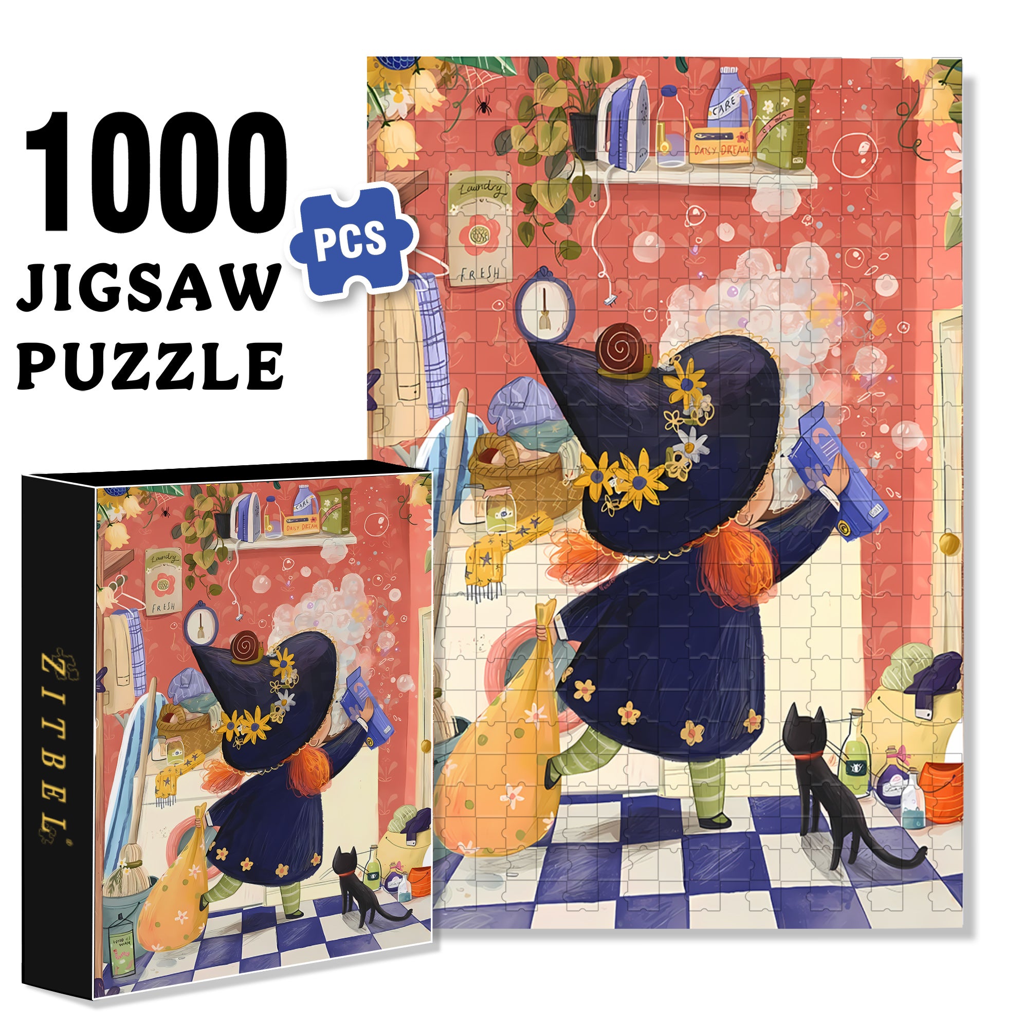 Do The Laundry 500pcs/1000pcs Jigsaw Puzzle, Scratch-Resistant, Interactive Family Game & Brain-Boosting DIY Decor, Perfect for Halloween, Christmas & New Year Gifts, Family Puzzle Game