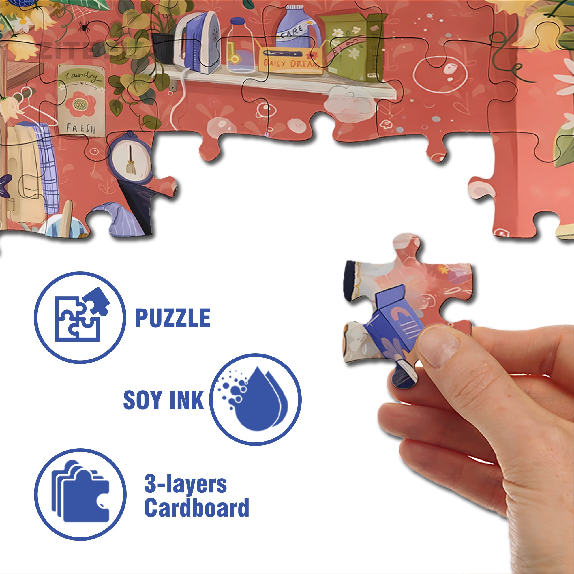 Do The Laundry 500pcs/1000pcs Jigsaw Puzzle, Scratch-Resistant, Interactive Family Game & Brain-Boosting DIY Decor, Perfect for Halloween, Christmas & New Year Gifts, Family Puzzle Game