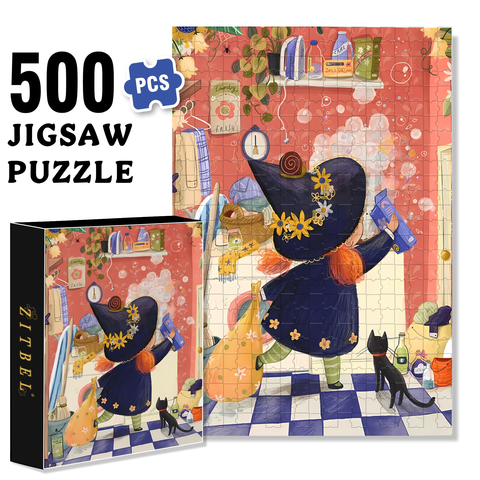 Do The Laundry 500pcs/1000pcs Jigsaw Puzzle, Scratch-Resistant, Interactive Family Game & Brain-Boosting DIY Decor, Perfect for Halloween, Christmas & New Year Gifts, Family Puzzle Game
