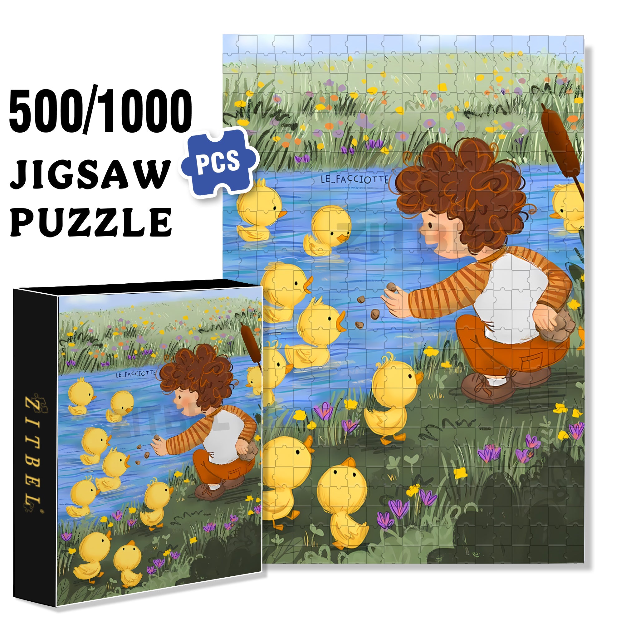 Feeding the Ducks 500pcs/1000pcs Jigsaw Puzzle, Scratch-Resistant, Interactive Family Game & Brain-Boosting DIY Decor, Perfect for Halloween, Christmas & New Year Gifts, Family Puzzle Game