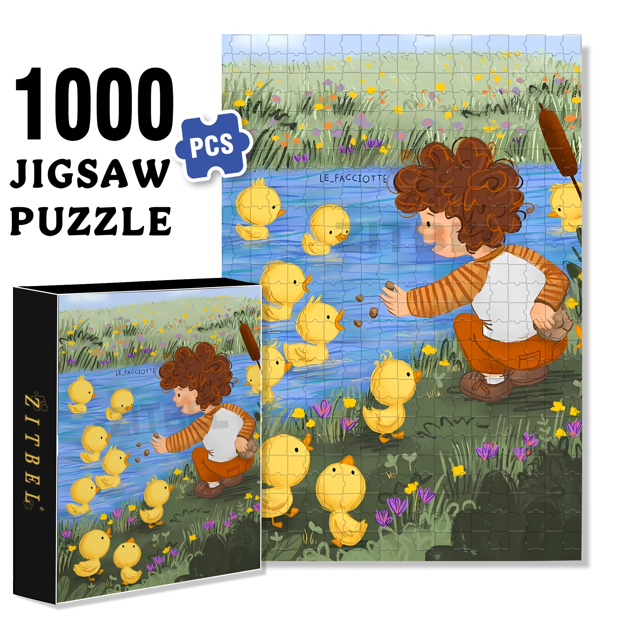 Feeding the Ducks 500pcs/1000pcs Jigsaw Puzzle, Scratch-Resistant, Interactive Family Game & Brain-Boosting DIY Decor, Perfect for Halloween, Christmas & New Year Gifts, Family Puzzle Game