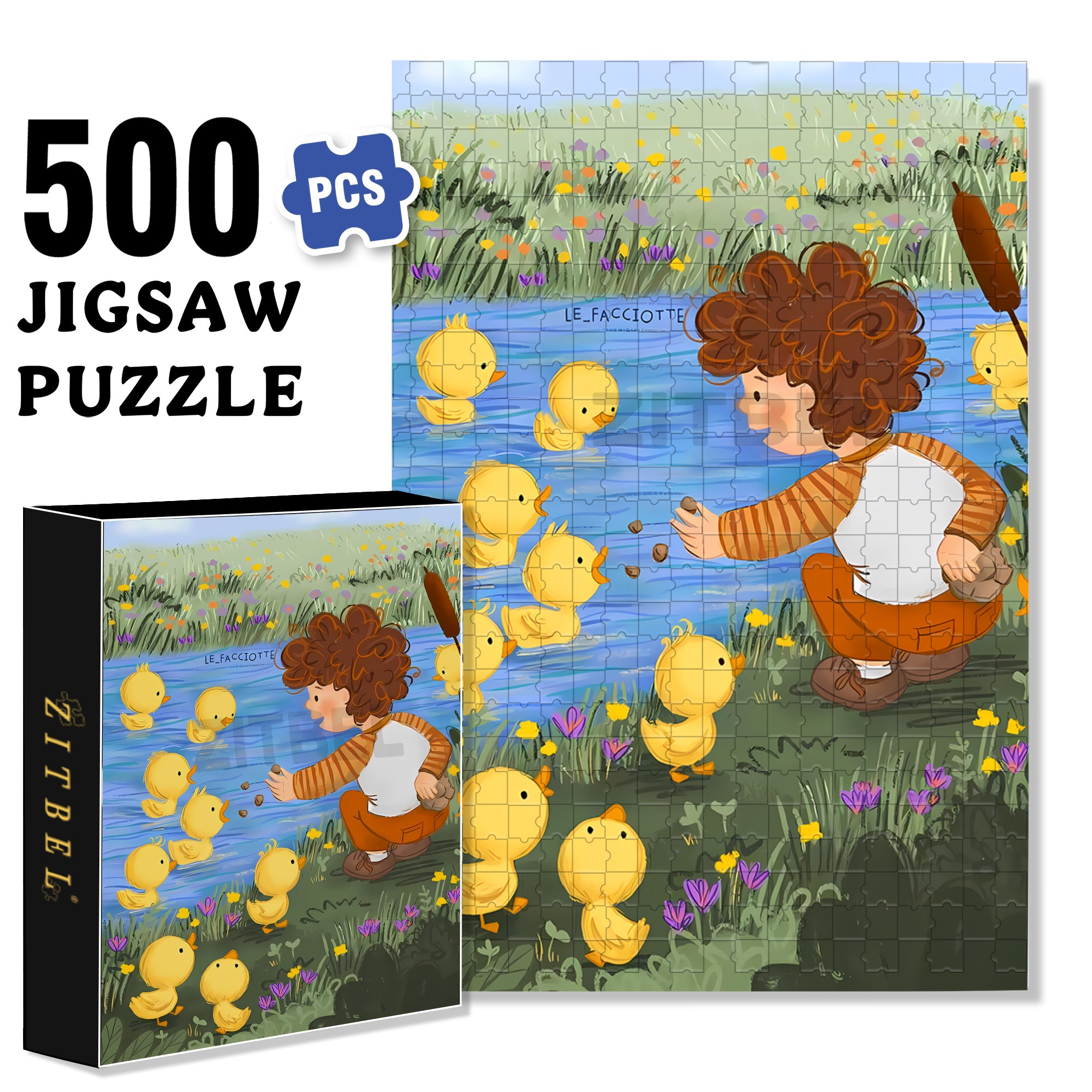 Feeding the Ducks 500pcs/1000pcs Jigsaw Puzzle, Scratch-Resistant, Interactive Family Game & Brain-Boosting DIY Decor, Perfect for Halloween, Christmas & New Year Gifts, Family Puzzle Game