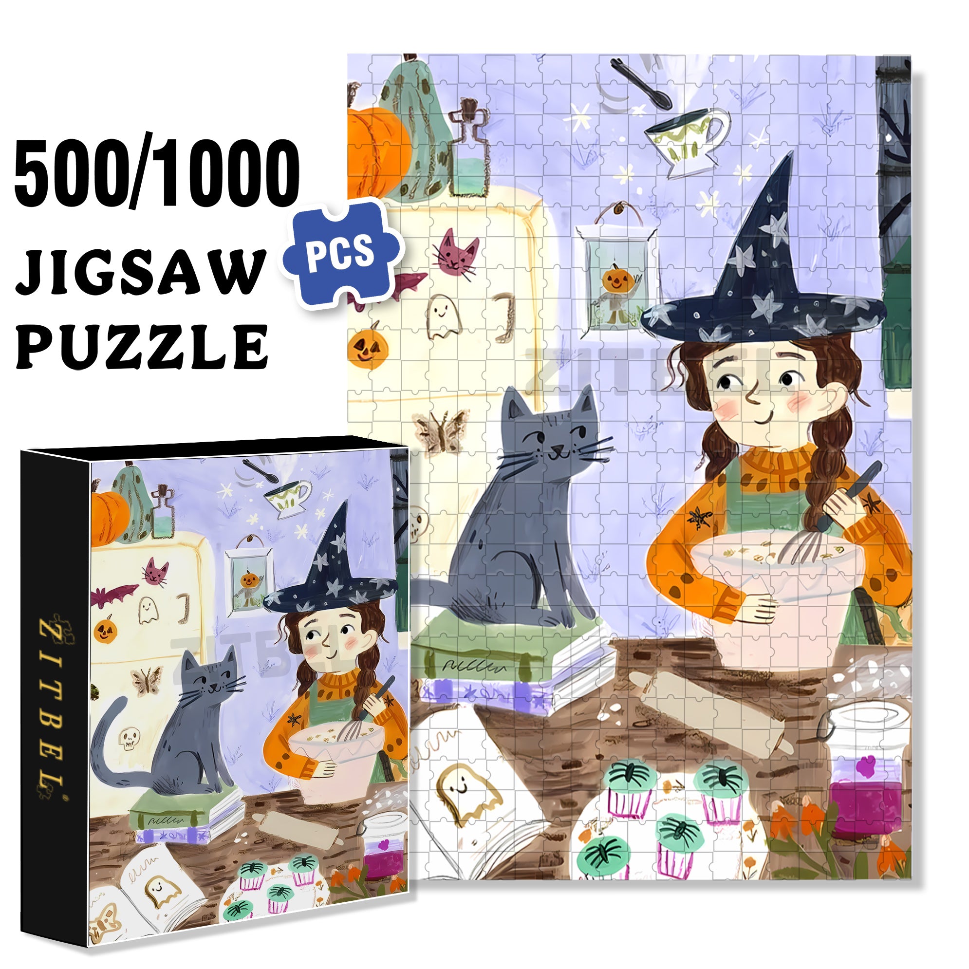 Halloween Cake 500pcs/1000pcs Jigsaw Puzzle, Scratch-Resistant, Interactive Family Game & Brain-Boosting DIY Decor, Perfect for Halloween, Christmas & New Year Gifts, Family Puzzle Game