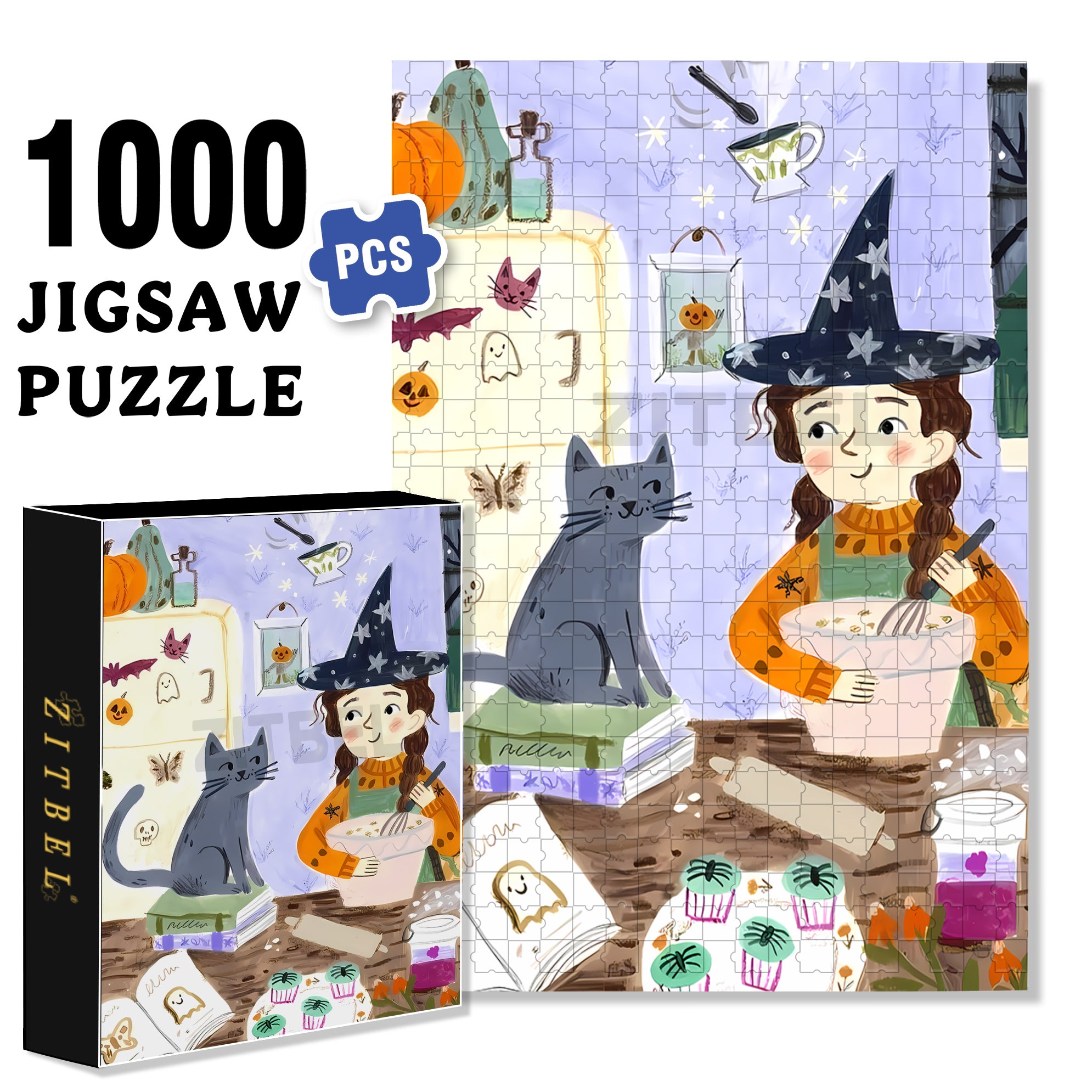 Halloween Cake 500pcs/1000pcs Jigsaw Puzzle, Scratch-Resistant, Interactive Family Game & Brain-Boosting DIY Decor, Perfect for Halloween, Christmas & New Year Gifts, Family Puzzle Game
