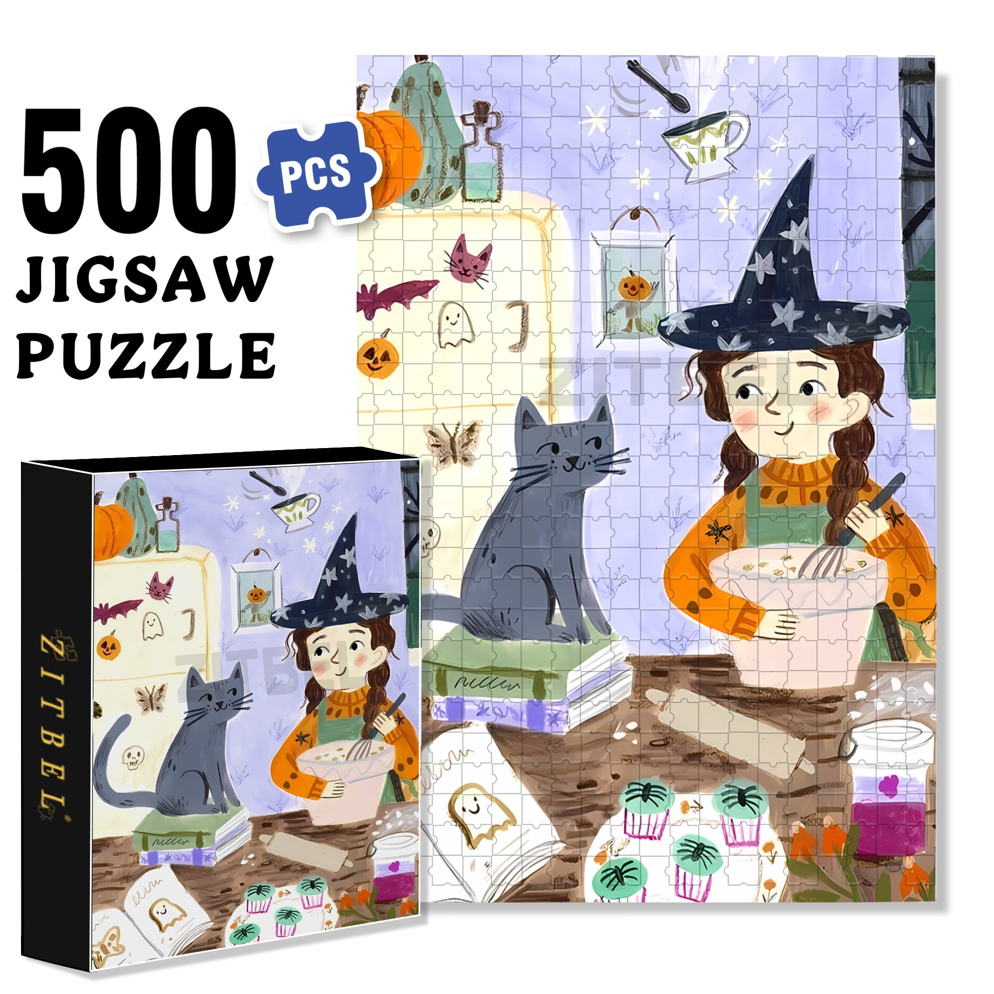 Halloween Cake 500pcs/1000pcs Jigsaw Puzzle, Scratch-Resistant, Interactive Family Game & Brain-Boosting DIY Decor, Perfect for Halloween, Christmas & New Year Gifts, Family Puzzle Game