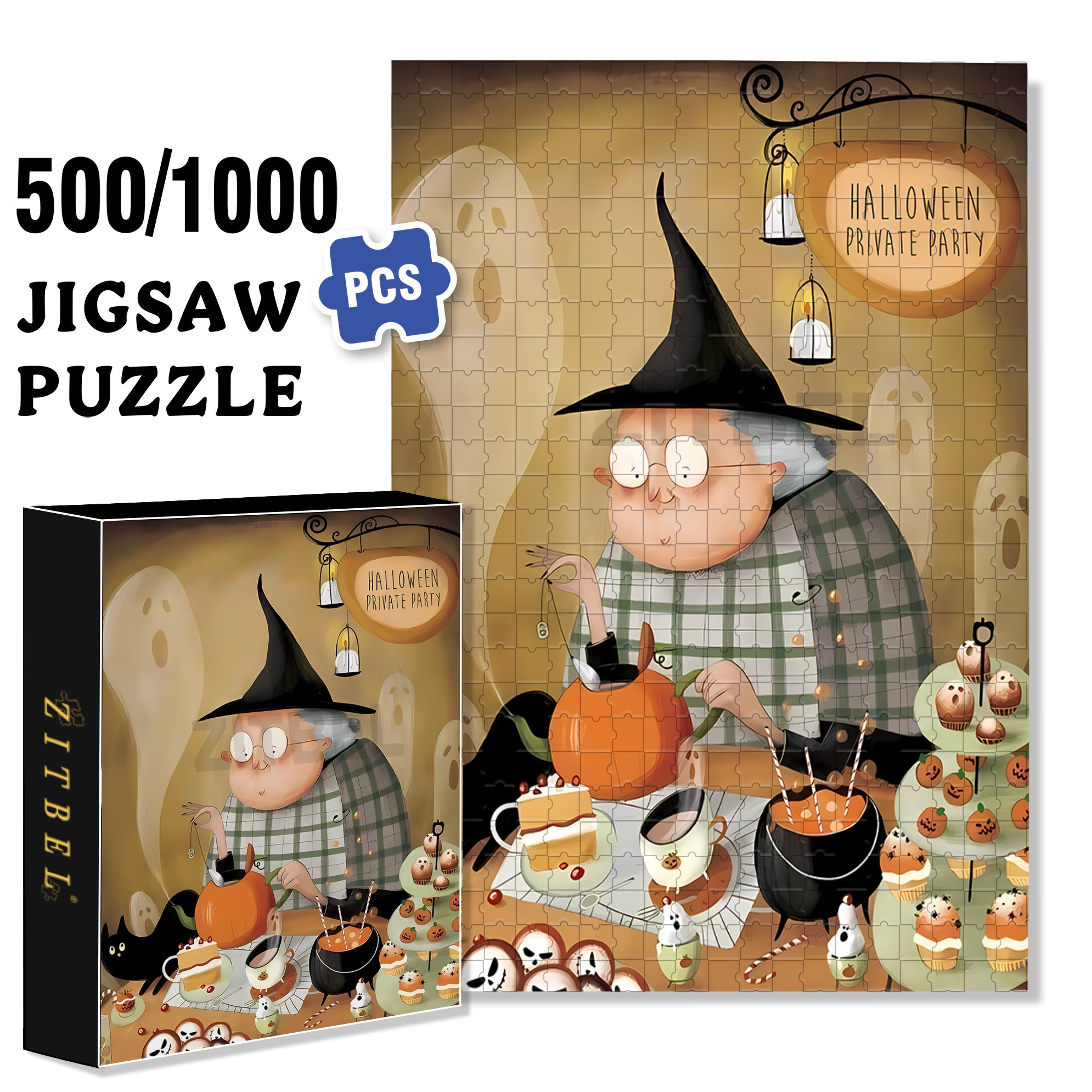 Halloween Private Party 500pcs/1000pcs Jigsaw Puzzle, Scratch-Resistant, Interactive Family Game & Brain-Boosting DIY Decor, Perfect for Halloween, Christmas & New Year Gifts, Family Puzzle Game