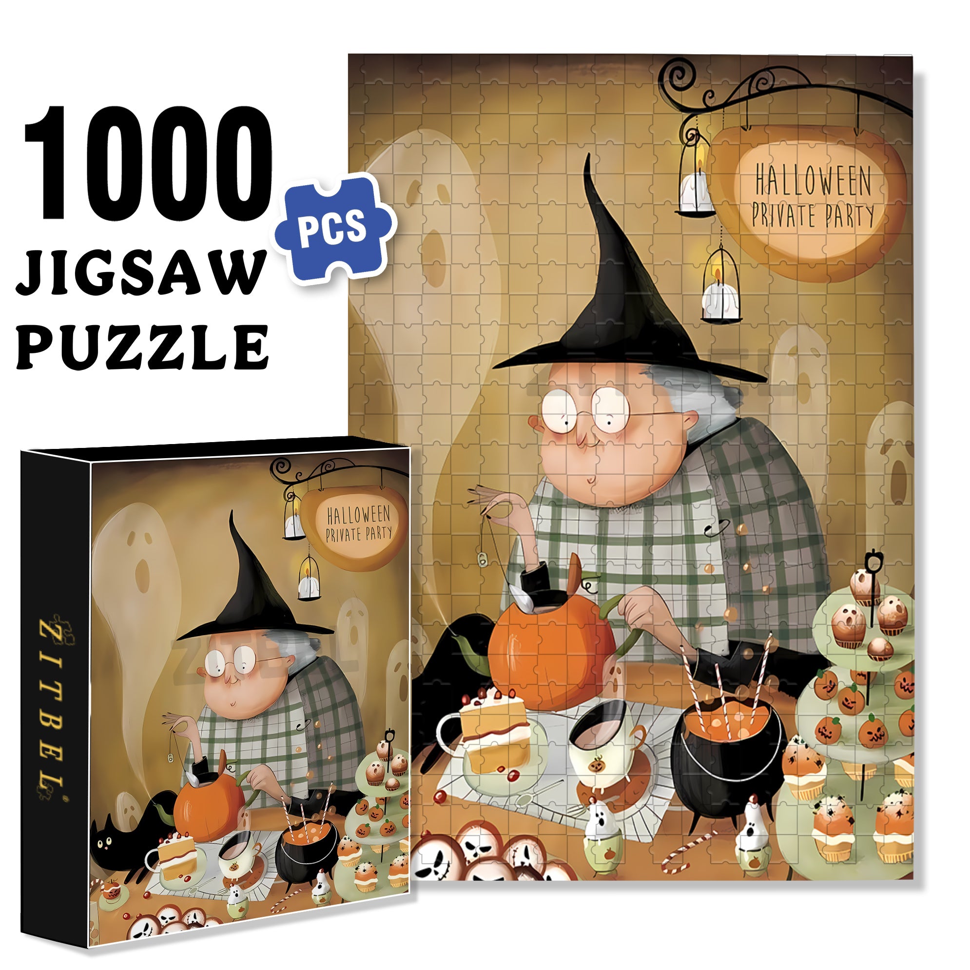 Halloween Private Party 500pcs/1000pcs Jigsaw Puzzle, Scratch-Resistant, Interactive Family Game & Brain-Boosting DIY Decor, Perfect for Halloween, Christmas & New Year Gifts, Family Puzzle Game
