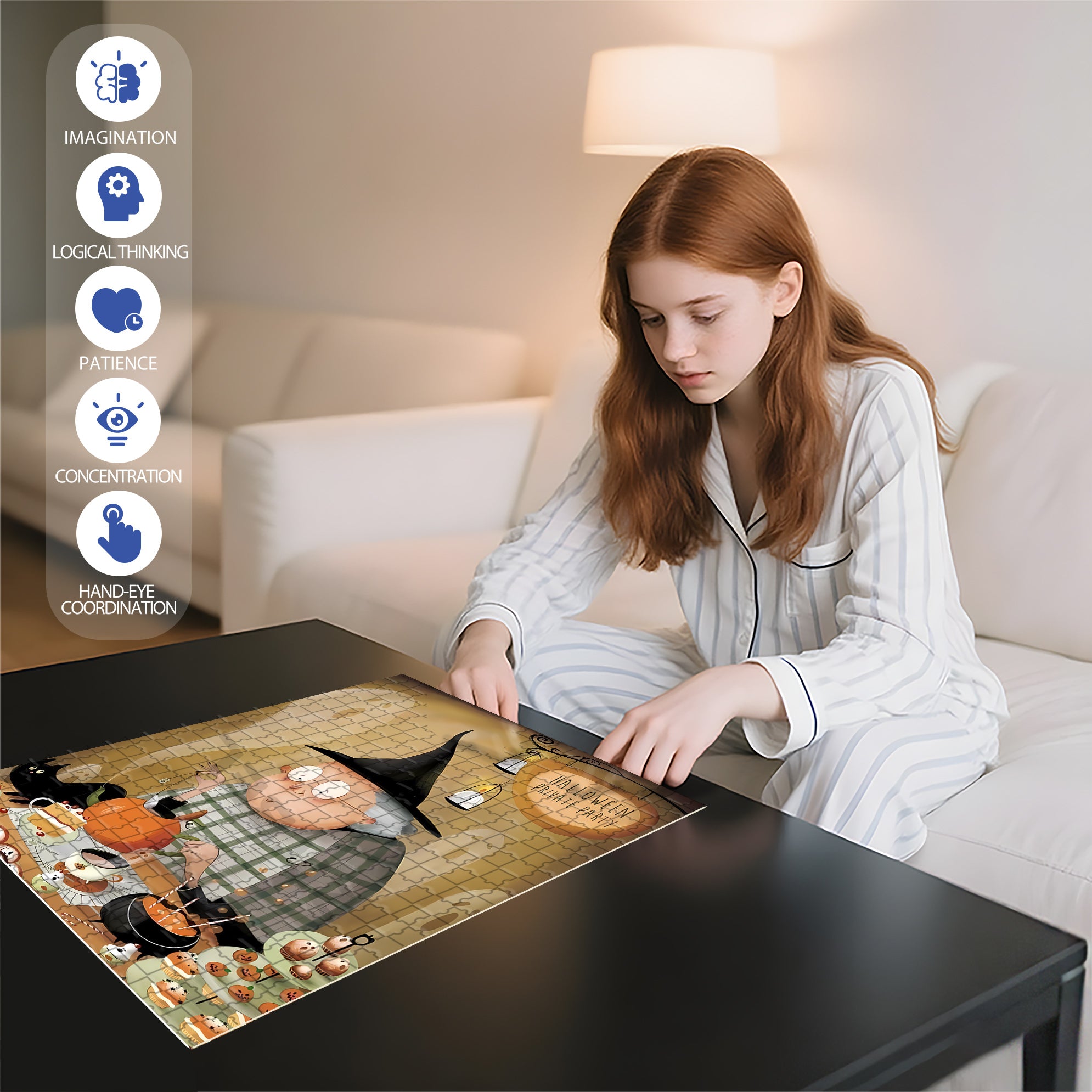 Halloween Private Party 500pcs/1000pcs Jigsaw Puzzle, Scratch-Resistant, Interactive Family Game & Brain-Boosting DIY Decor, Perfect for Halloween, Christmas & New Year Gifts, Family Puzzle Game