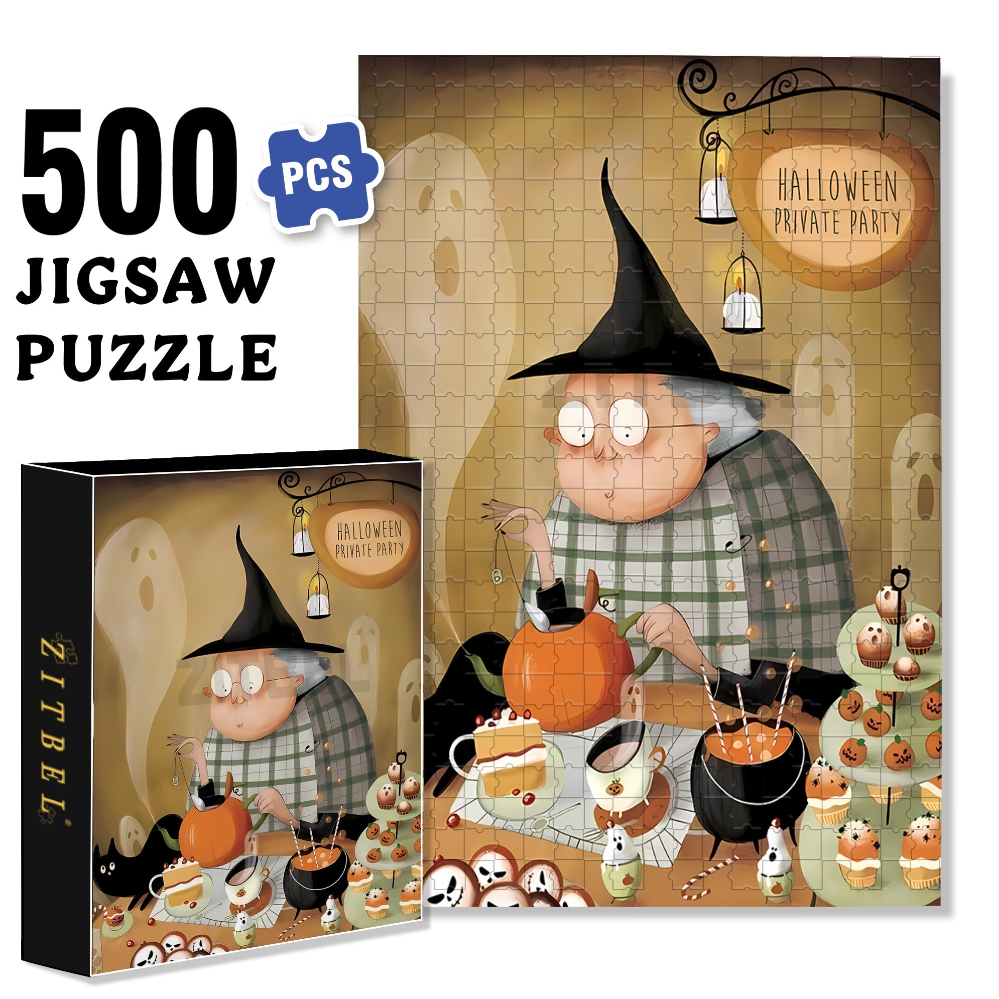 Halloween Private Party 500pcs/1000pcs Jigsaw Puzzle, Scratch-Resistant, Interactive Family Game & Brain-Boosting DIY Decor, Perfect for Halloween, Christmas & New Year Gifts, Family Puzzle Game