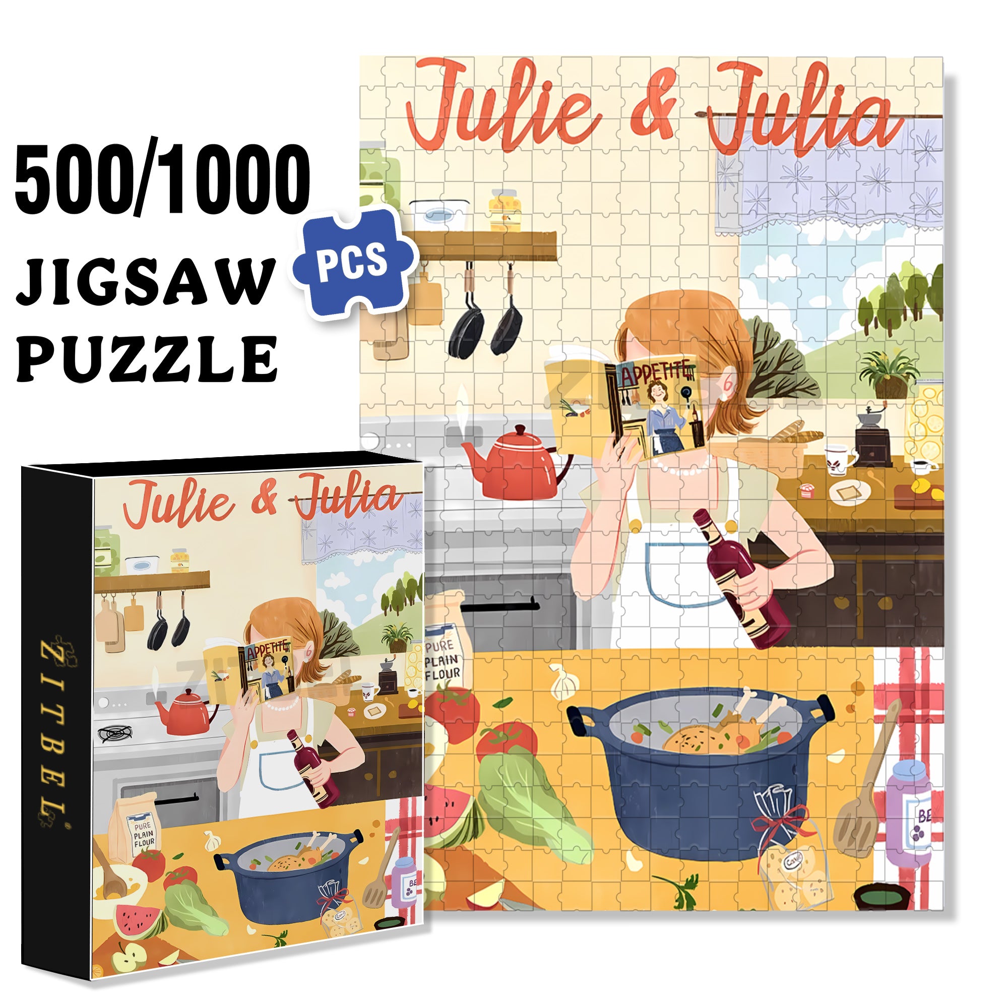 Julie & Julia 500pcs/1000pcs Jigsaw Puzzle, Scratch-Resistant, Interactive Family Game & Brain-Boosting DIY Decor, Perfect for Halloween, Christmas & New Year Gifts, Family Puzzle Game