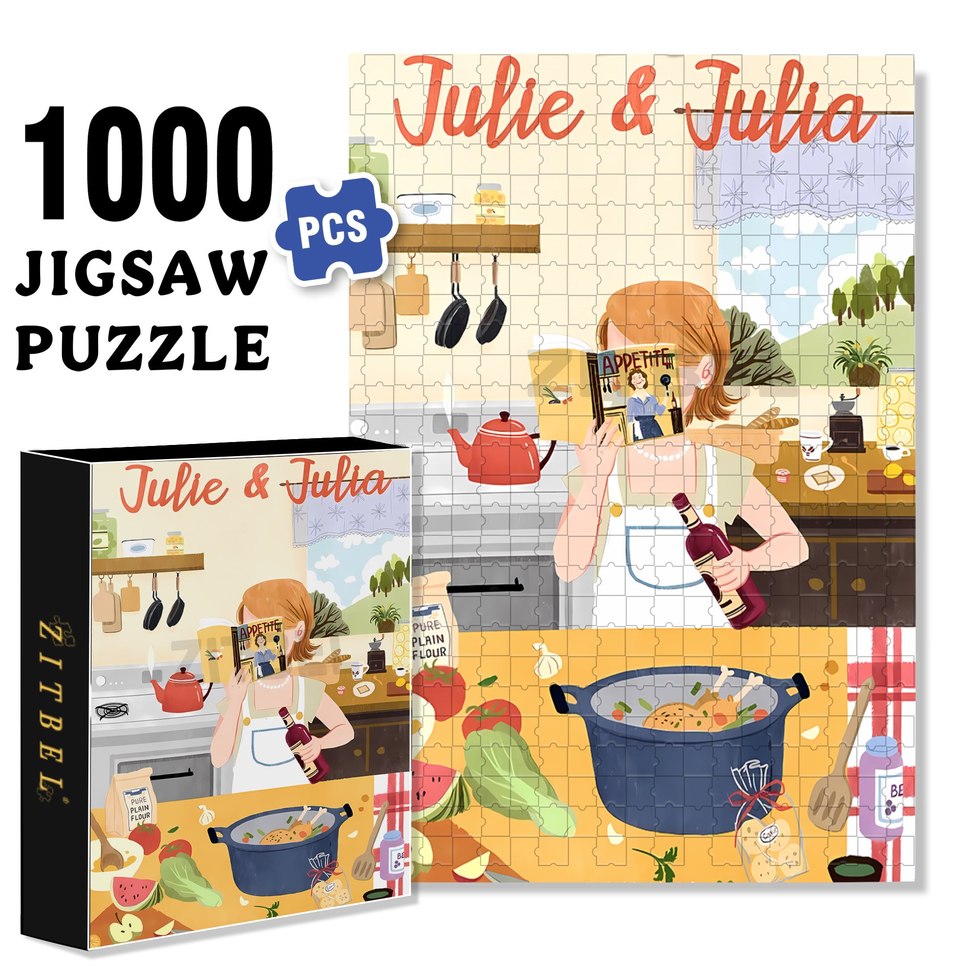 Julie & Julia 500pcs/1000pcs Jigsaw Puzzle, Scratch-Resistant, Interactive Family Game & Brain-Boosting DIY Decor, Perfect for Halloween, Christmas & New Year Gifts, Family Puzzle Game