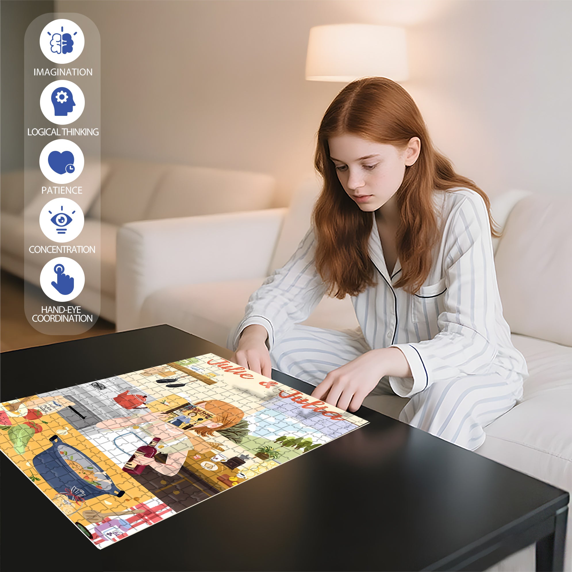 Julie & Julia 500pcs/1000pcs Jigsaw Puzzle, Scratch-Resistant, Interactive Family Game & Brain-Boosting DIY Decor, Perfect for Halloween, Christmas & New Year Gifts, Family Puzzle Game