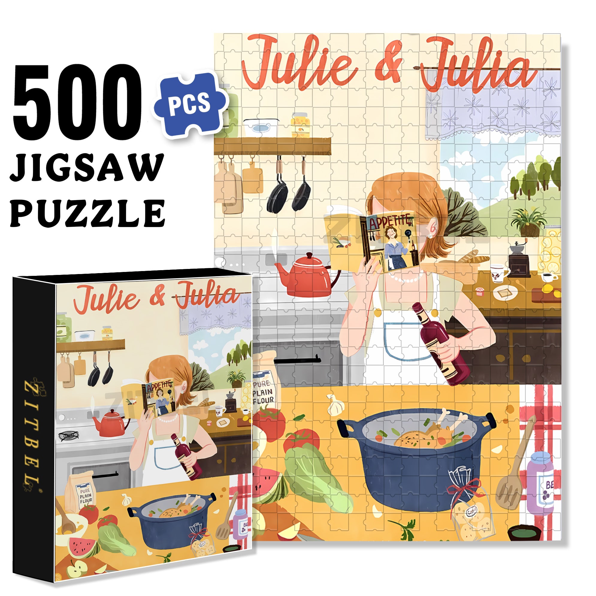Julie & Julia 500pcs/1000pcs Jigsaw Puzzle, Scratch-Resistant, Interactive Family Game & Brain-Boosting DIY Decor, Perfect for Halloween, Christmas & New Year Gifts, Family Puzzle Game