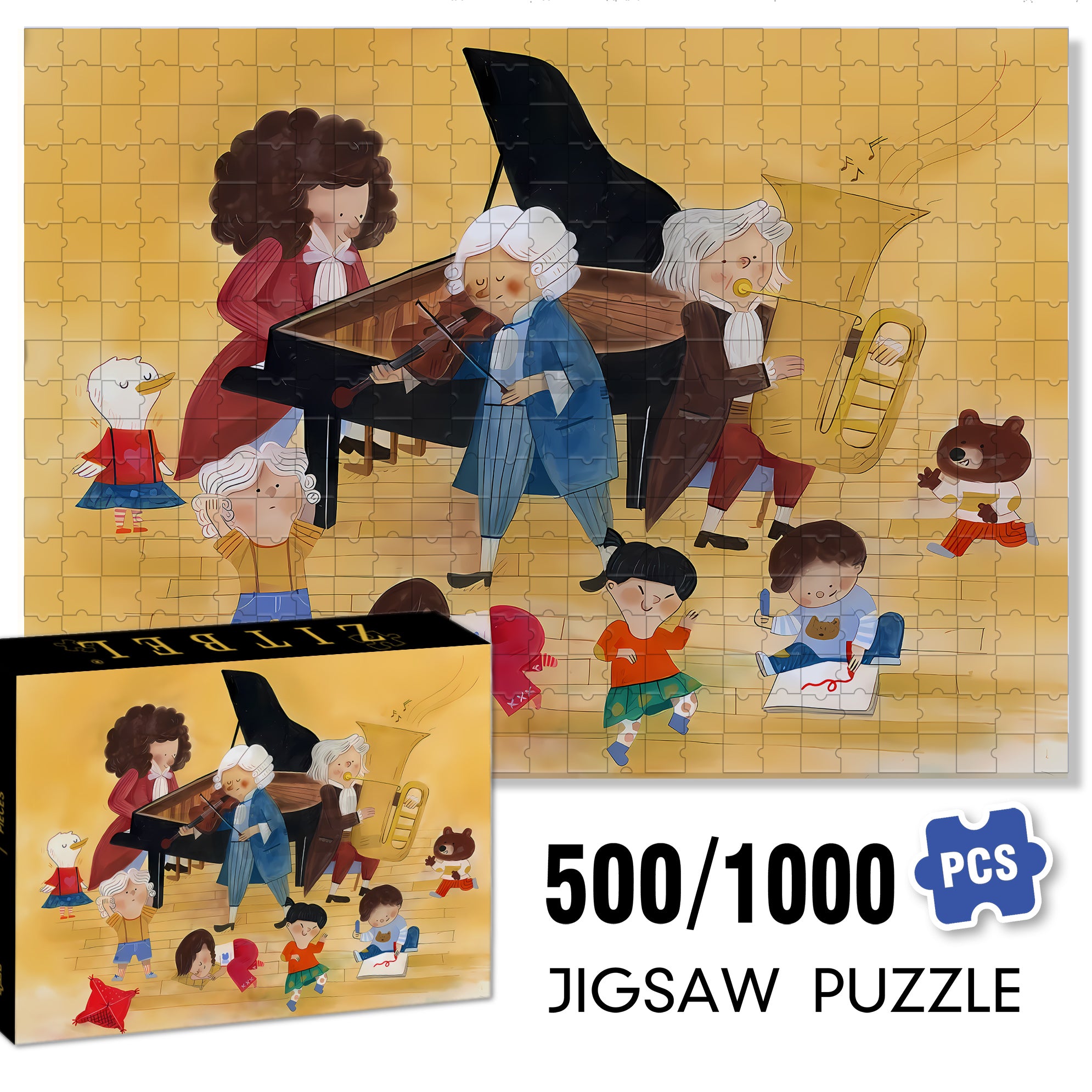 Music Therapy 500pcs/1000pcs Jigsaw Puzzle, Scratch-Resistant, Interactive Family Game & Brain-Boosting DIY Decor, Perfect for Halloween, Christmas & New Year Gifts, Family Puzzle Game