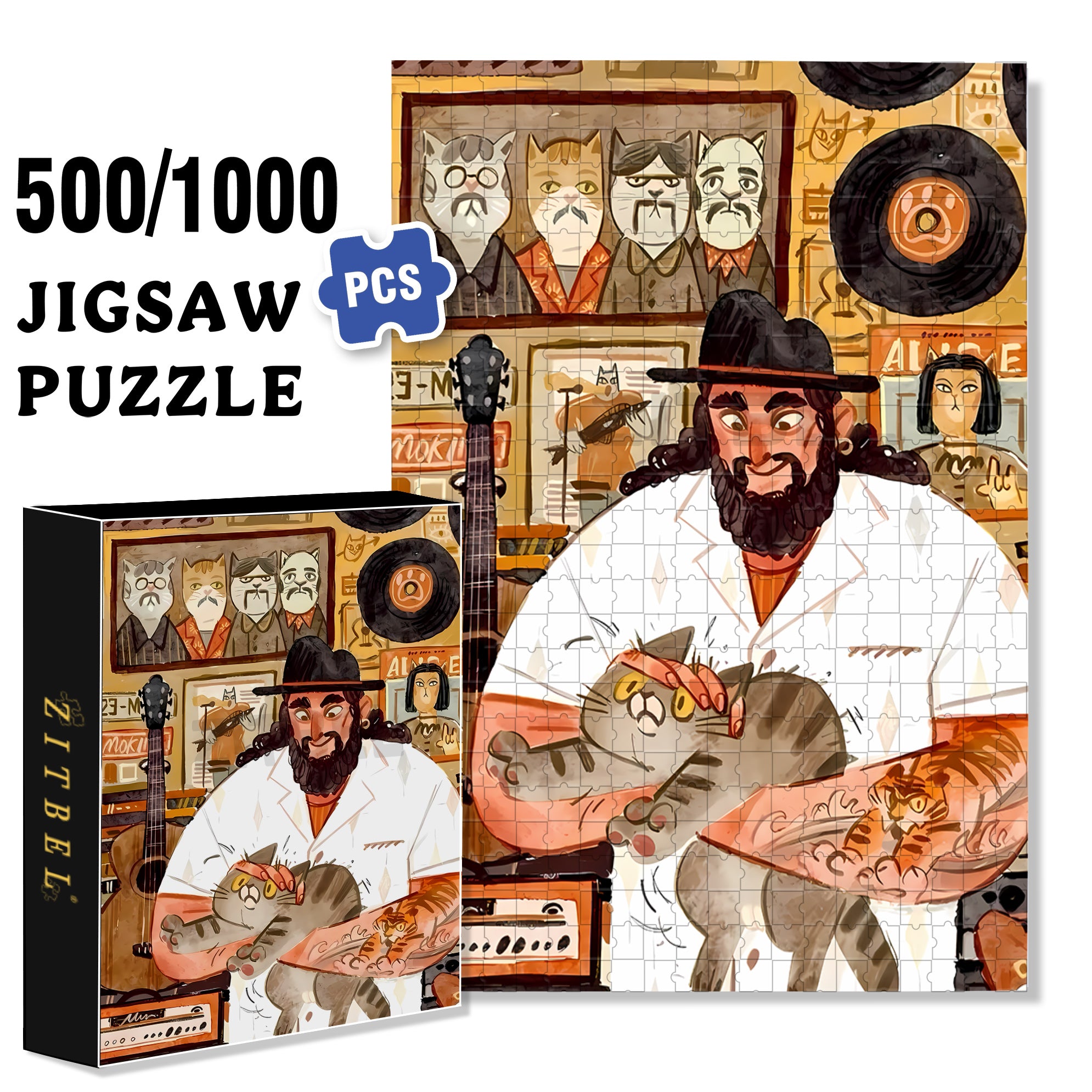 Petting Cats 500pcs/1000pcs Jigsaw Puzzle, Scratch-Resistant, Interactive Family Game & Brain-Boosting DIY Decor, Perfect for Halloween, Christmas & New Year Gifts, Family Puzzle Game