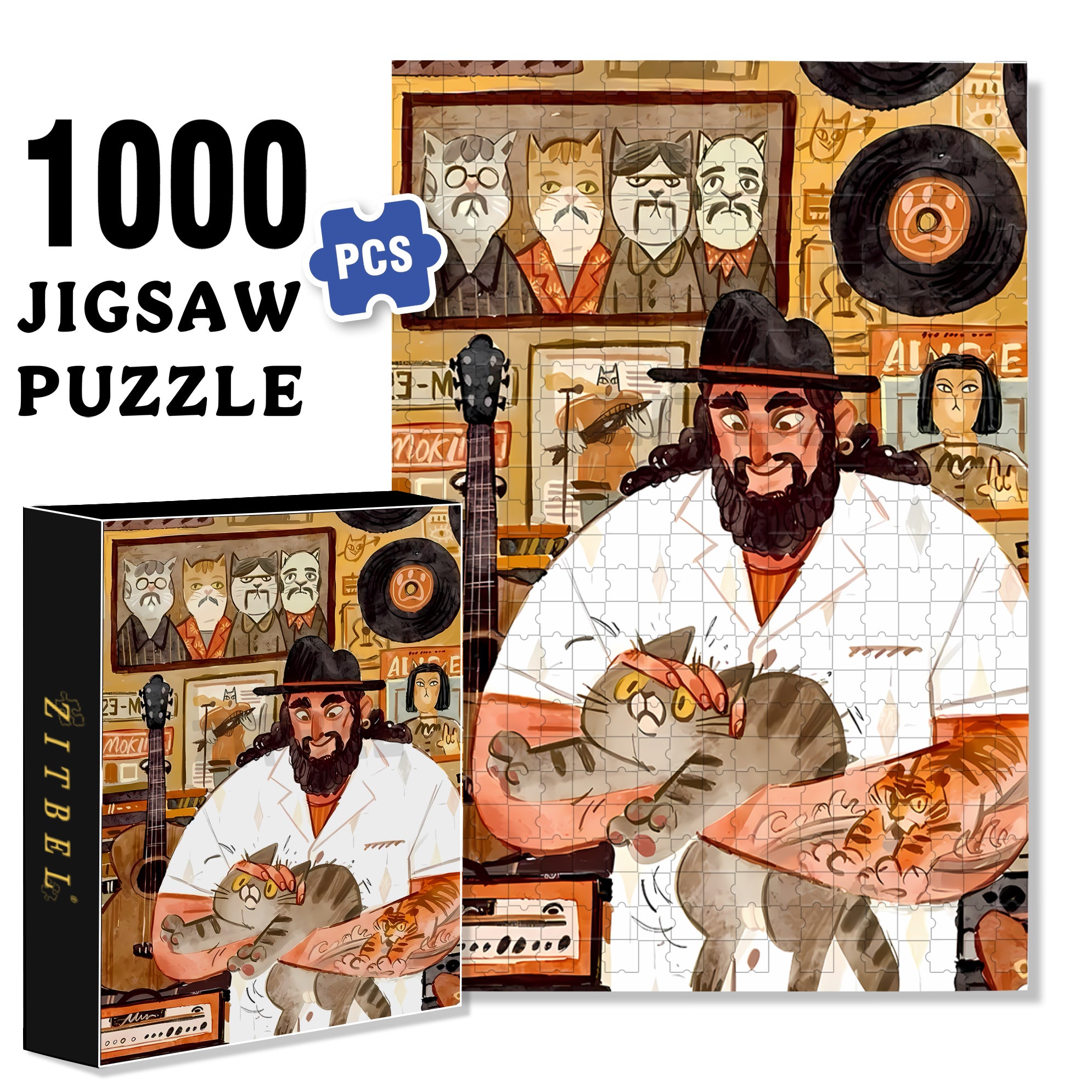 Petting Cats 500pcs/1000pcs Jigsaw Puzzle, Scratch-Resistant, Interactive Family Game & Brain-Boosting DIY Decor, Perfect for Halloween, Christmas & New Year Gifts, Family Puzzle Game