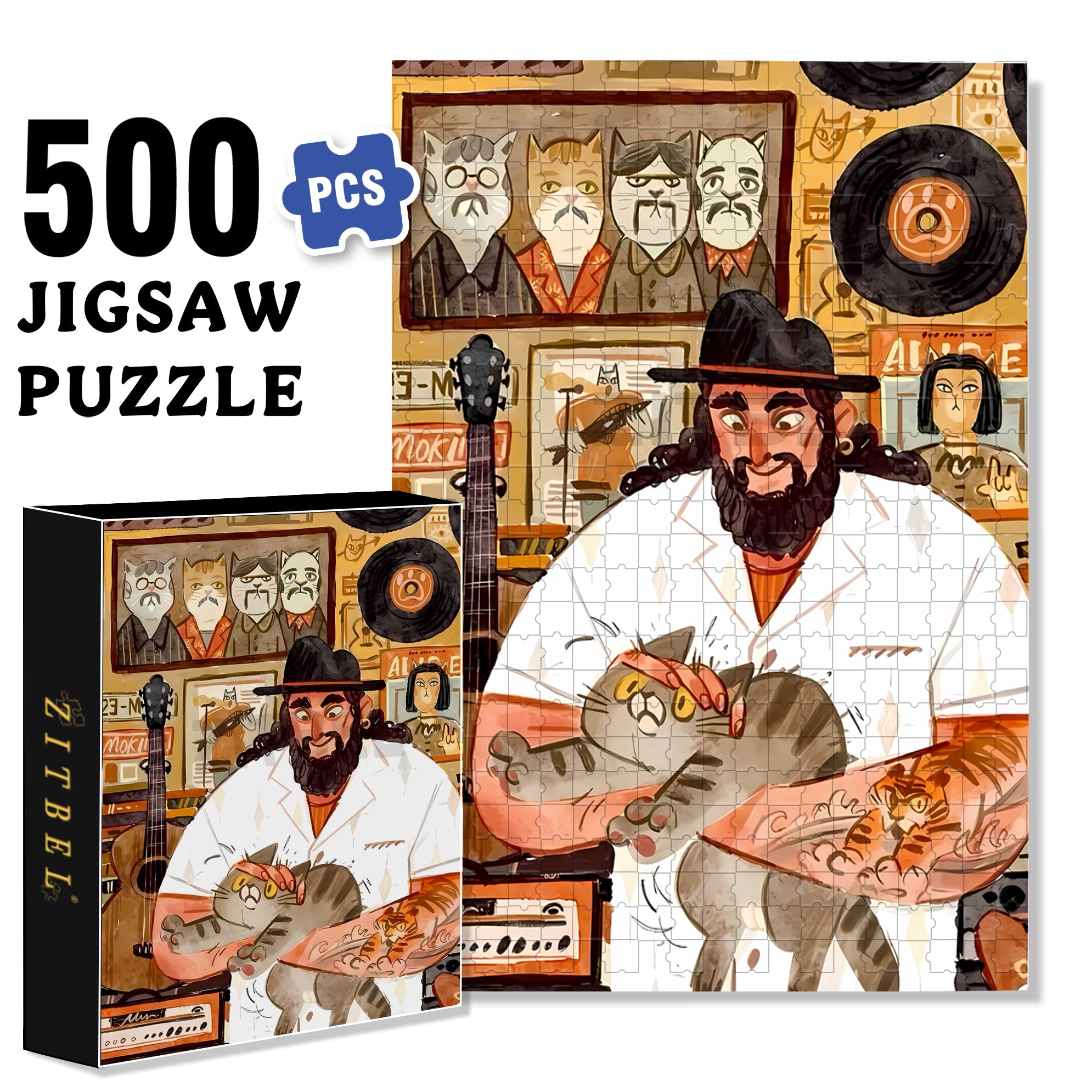Petting Cats 500pcs/1000pcs Jigsaw Puzzle, Scratch-Resistant, Interactive Family Game & Brain-Boosting DIY Decor, Perfect for Halloween, Christmas & New Year Gifts, Family Puzzle Game