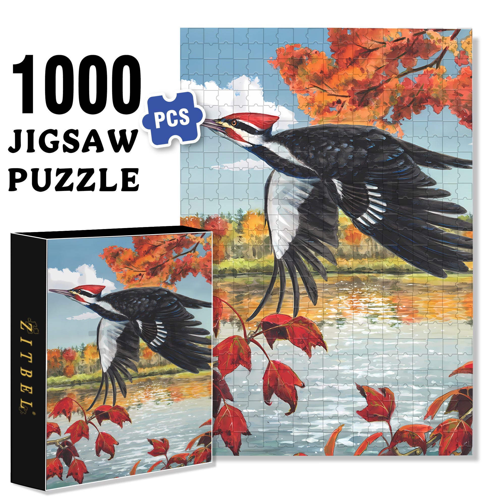 Pileated Woodpecker Mini 500pcs/1000pcs Jigsaw Puzzle, Scratch-Resistant, Interactive Family Game & Brain-Boosting DIY Decor, Perfect for Halloween, Christmas & New Year Gifts, Family Puzzle Game