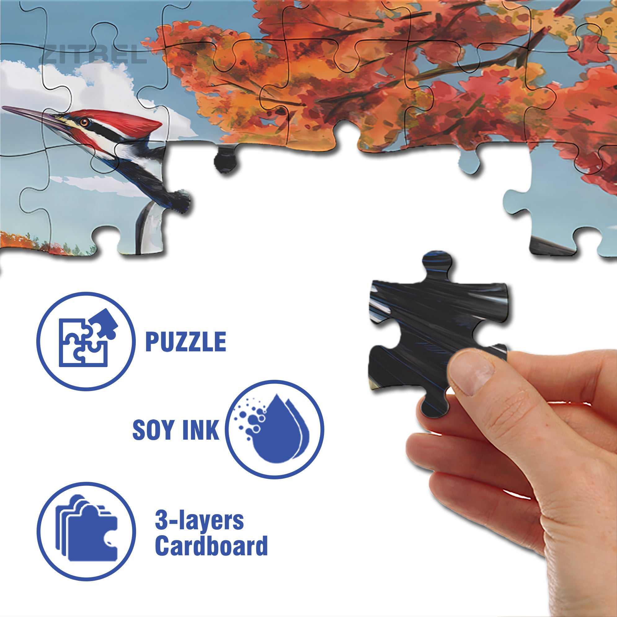 Pileated Woodpecker Mini 500pcs/1000pcs Jigsaw Puzzle, Scratch-Resistant, Interactive Family Game & Brain-Boosting DIY Decor, Perfect for Halloween, Christmas & New Year Gifts, Family Puzzle Game
