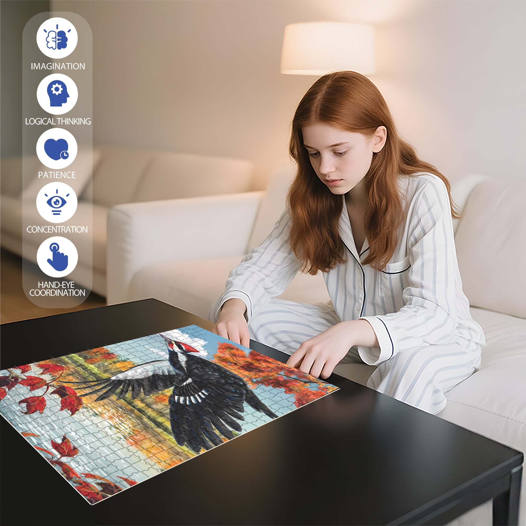 Pileated Woodpecker Mini 500pcs/1000pcs Jigsaw Puzzle, Scratch-Resistant, Interactive Family Game & Brain-Boosting DIY Decor, Perfect for Halloween, Christmas & New Year Gifts, Family Puzzle Game
