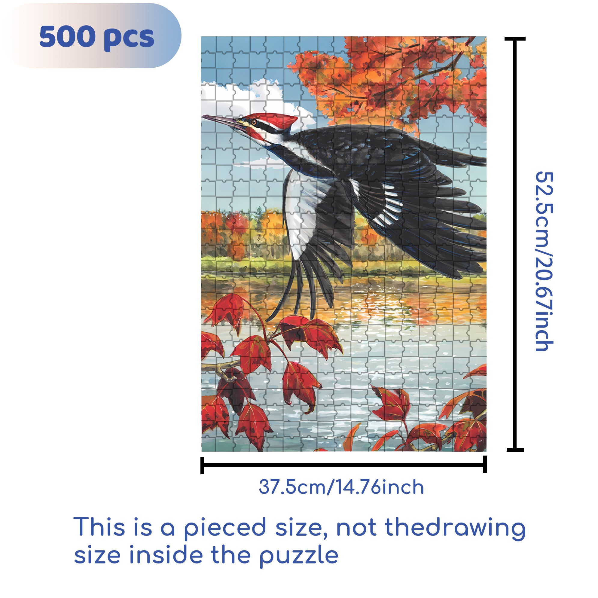 Pileated Woodpecker Mini 500pcs/1000pcs Jigsaw Puzzle, Scratch-Resistant, Interactive Family Game & Brain-Boosting DIY Decor, Perfect for Halloween, Christmas & New Year Gifts, Family Puzzle Game