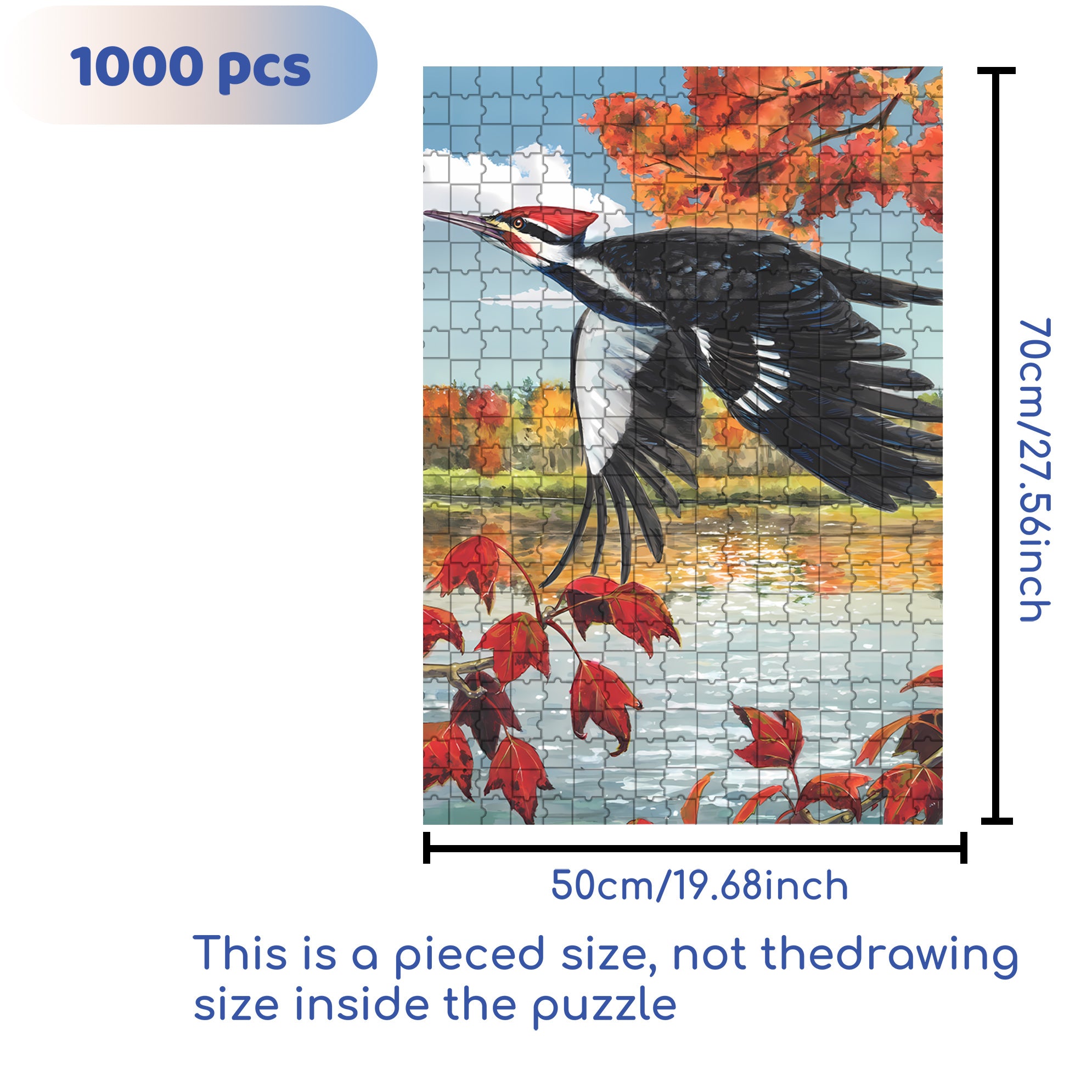 Pileated Woodpecker Mini 500pcs/1000pcs Jigsaw Puzzle, Scratch-Resistant, Interactive Family Game & Brain-Boosting DIY Decor, Perfect for Halloween, Christmas & New Year Gifts, Family Puzzle Game