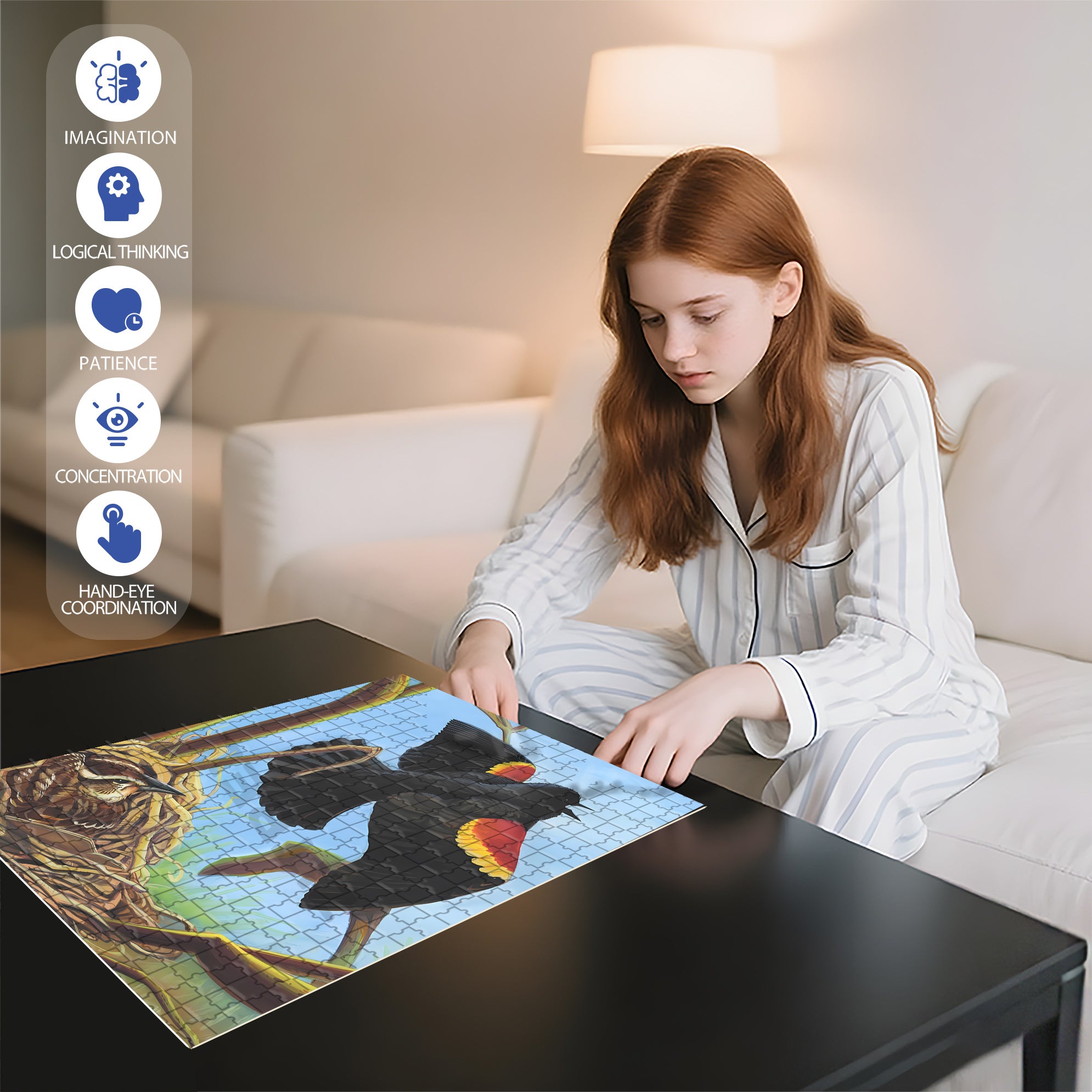 Red-winged Blackbird 500pcs/1000pcs Jigsaw Puzzle, Scratch-Resistant, Interactive Family Game & Brain-Boosting DIY Decor, Perfect for Halloween, Christmas & New Year Gifts, Family Puzzle Game