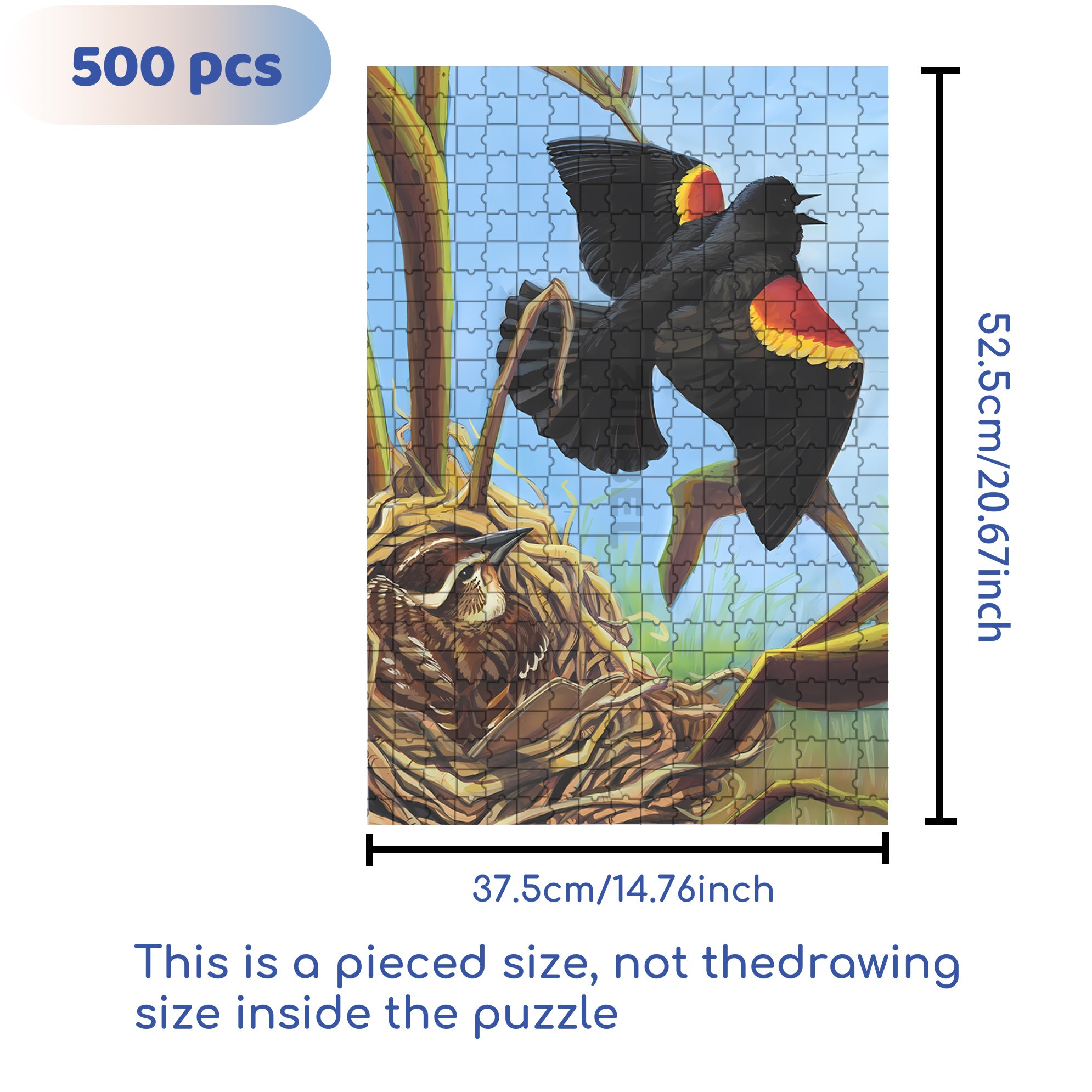 Red-winged Blackbird 500pcs/1000pcs Jigsaw Puzzle, Scratch-Resistant, Interactive Family Game & Brain-Boosting DIY Decor, Perfect for Halloween, Christmas & New Year Gifts, Family Puzzle Game