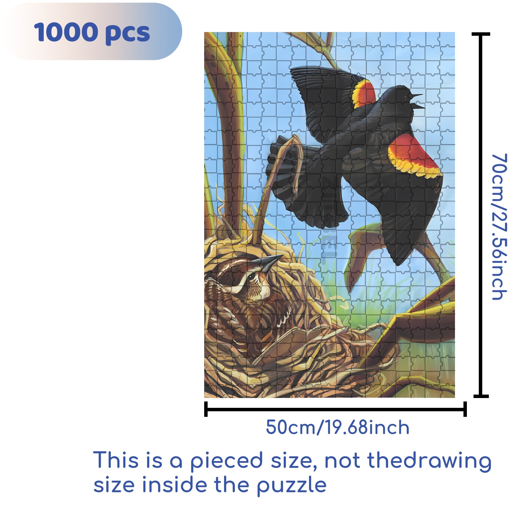 Red-winged Blackbird 500pcs/1000pcs Jigsaw Puzzle, Scratch-Resistant, Interactive Family Game & Brain-Boosting DIY Decor, Perfect for Halloween, Christmas & New Year Gifts, Family Puzzle Game