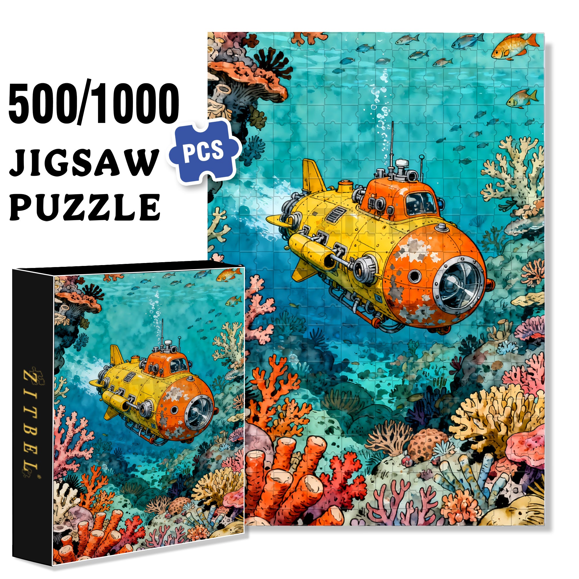 Undersea Adventure 500pcs/1000pcs Jigsaw Puzzle, Scratch-Resistant, Interactive Family Game & Brain-Boosting DIY Decor, Perfect for Halloween, Christmas & New Year Gifts, Family Puzzle Game
