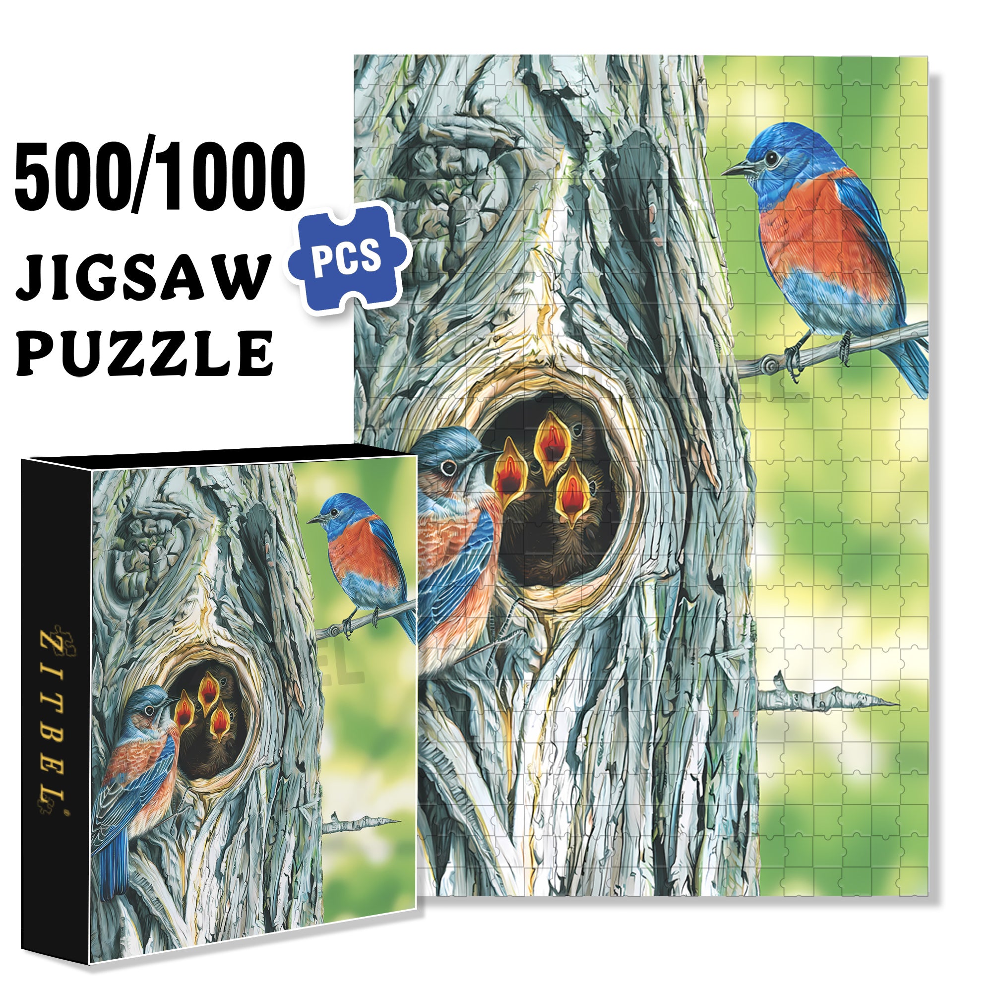 Western Bluebird Mini 500pcs/1000pcs Jigsaw Puzzle, Scratch-Resistant, Interactive Family Game & Brain-Boosting DIY Decor, Perfect for Halloween, Christmas & New Year Gifts, Family Puzzle Game