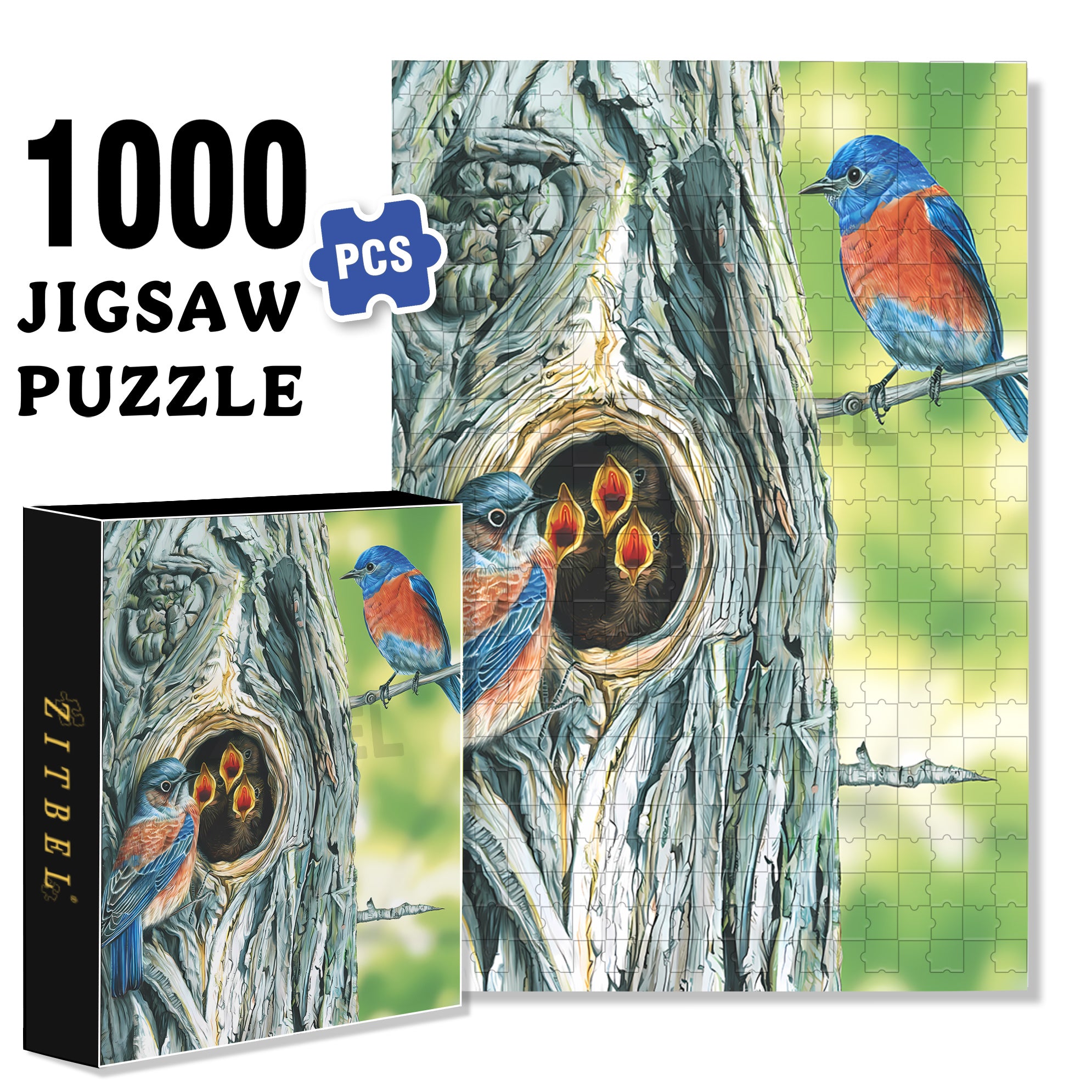 Western Bluebird Mini 500pcs/1000pcs Jigsaw Puzzle, Scratch-Resistant, Interactive Family Game & Brain-Boosting DIY Decor, Perfect for Halloween, Christmas & New Year Gifts, Family Puzzle Game