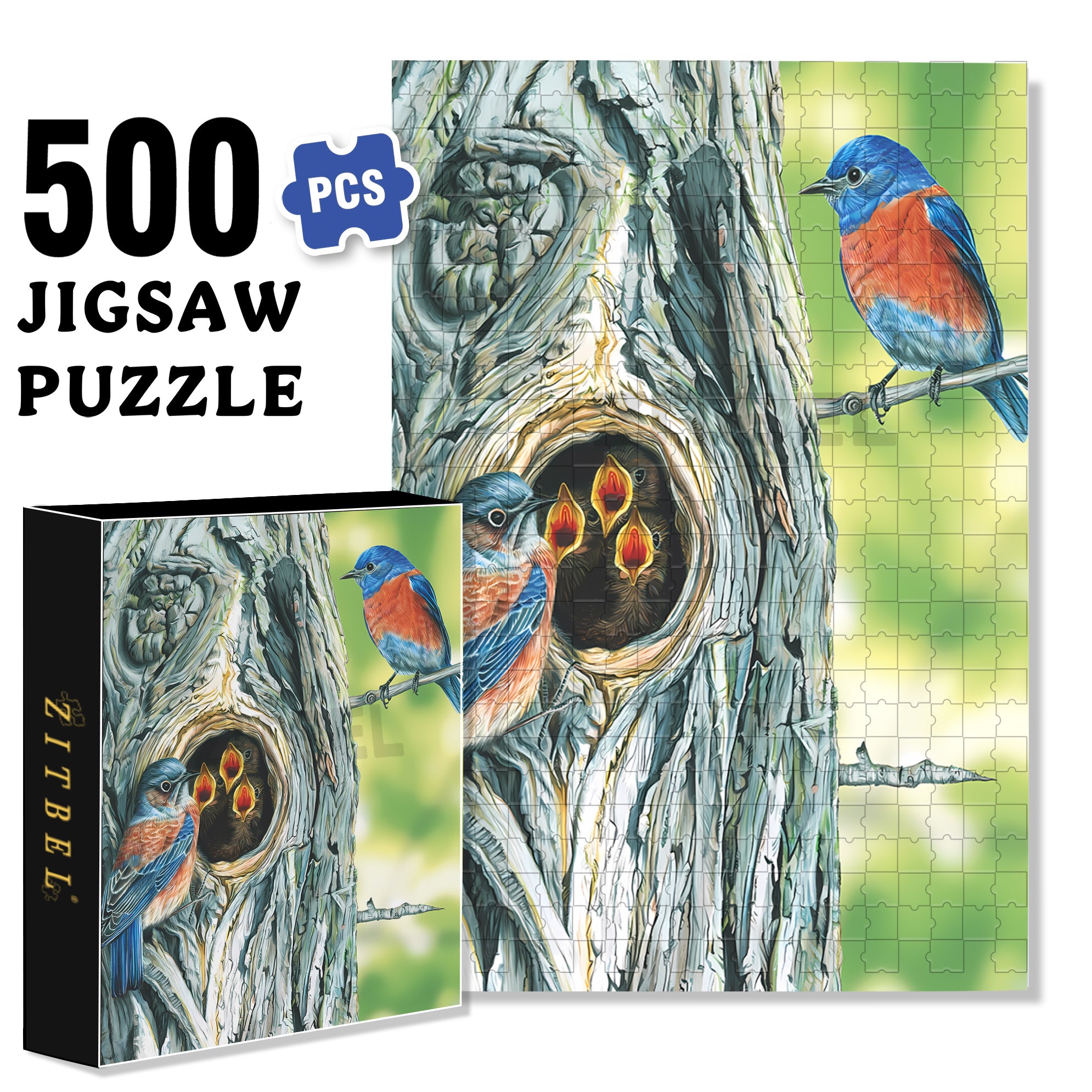 Western Bluebird Mini 500pcs/1000pcs Jigsaw Puzzle, Scratch-Resistant, Interactive Family Game & Brain-Boosting DIY Decor, Perfect for Halloween, Christmas & New Year Gifts, Family Puzzle Game