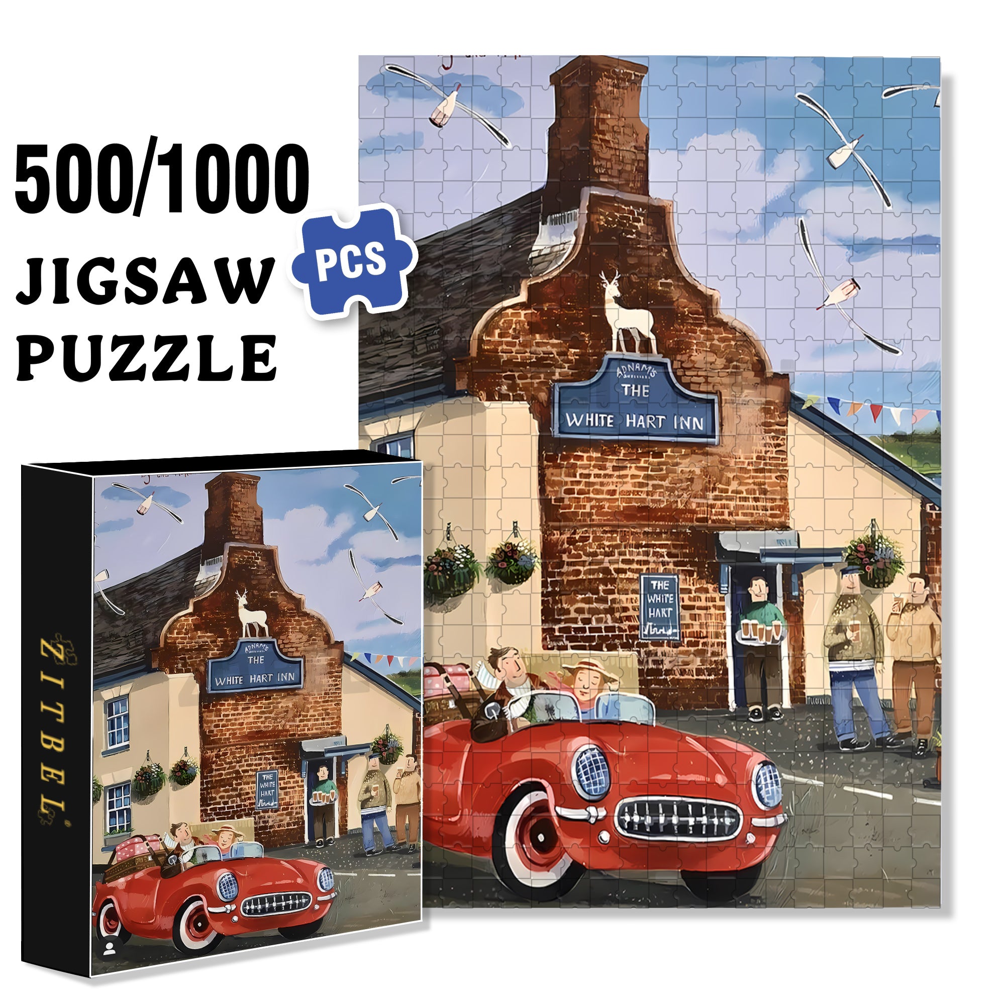 White Hart Inn 500pcs/1000pcs Jigsaw Puzzle, Scratch-Resistant, Interactive Family Game & Brain-Boosting DIY Decor, Perfect for Halloween, Christmas & New Year Gifts, Family Puzzle Game