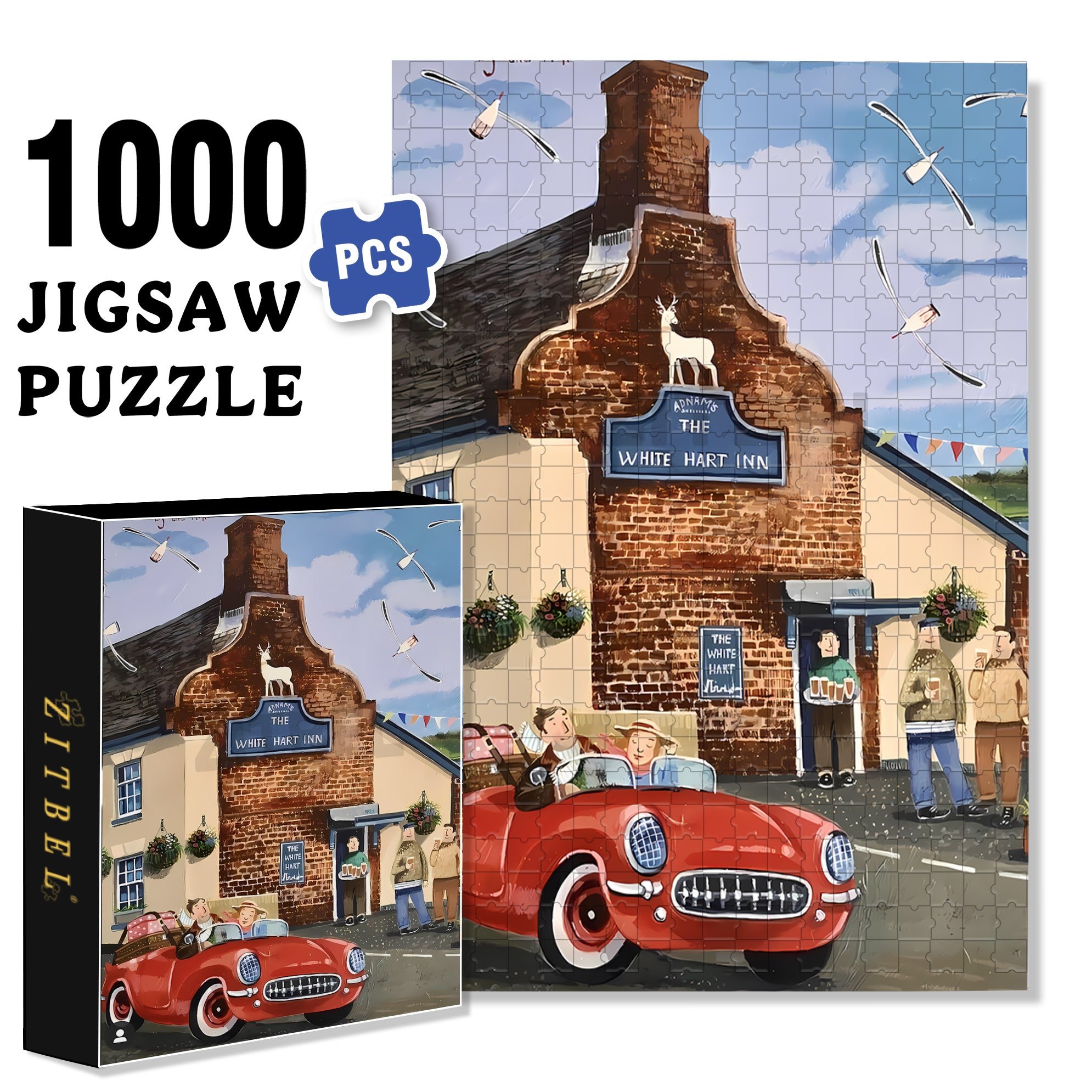 White Hart Inn 500pcs/1000pcs Jigsaw Puzzle, Scratch-Resistant, Interactive Family Game & Brain-Boosting DIY Decor, Perfect for Halloween, Christmas & New Year Gifts, Family Puzzle Game