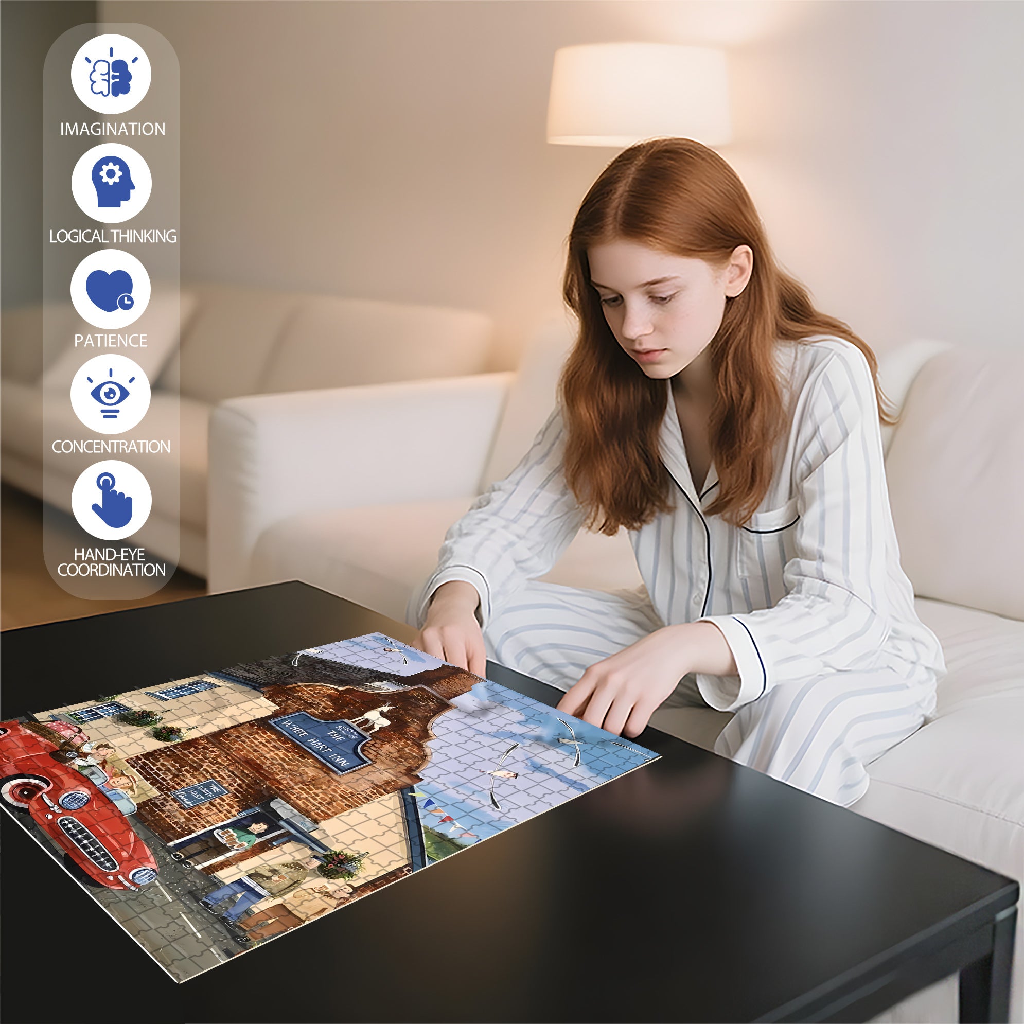 White Hart Inn 500pcs/1000pcs Jigsaw Puzzle, Scratch-Resistant, Interactive Family Game & Brain-Boosting DIY Decor, Perfect for Halloween, Christmas & New Year Gifts, Family Puzzle Game