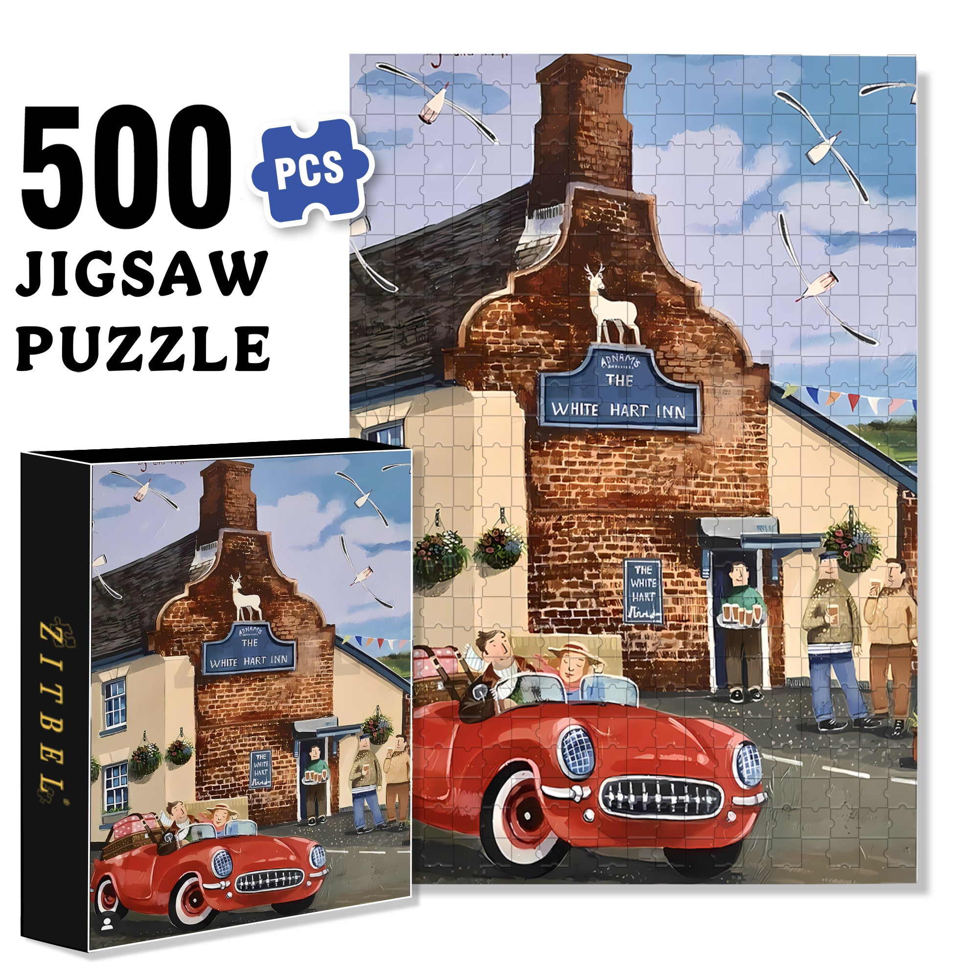 White Hart Inn 500pcs/1000pcs Jigsaw Puzzle, Scratch-Resistant, Interactive Family Game & Brain-Boosting DIY Decor, Perfect for Halloween, Christmas & New Year Gifts, Family Puzzle Game