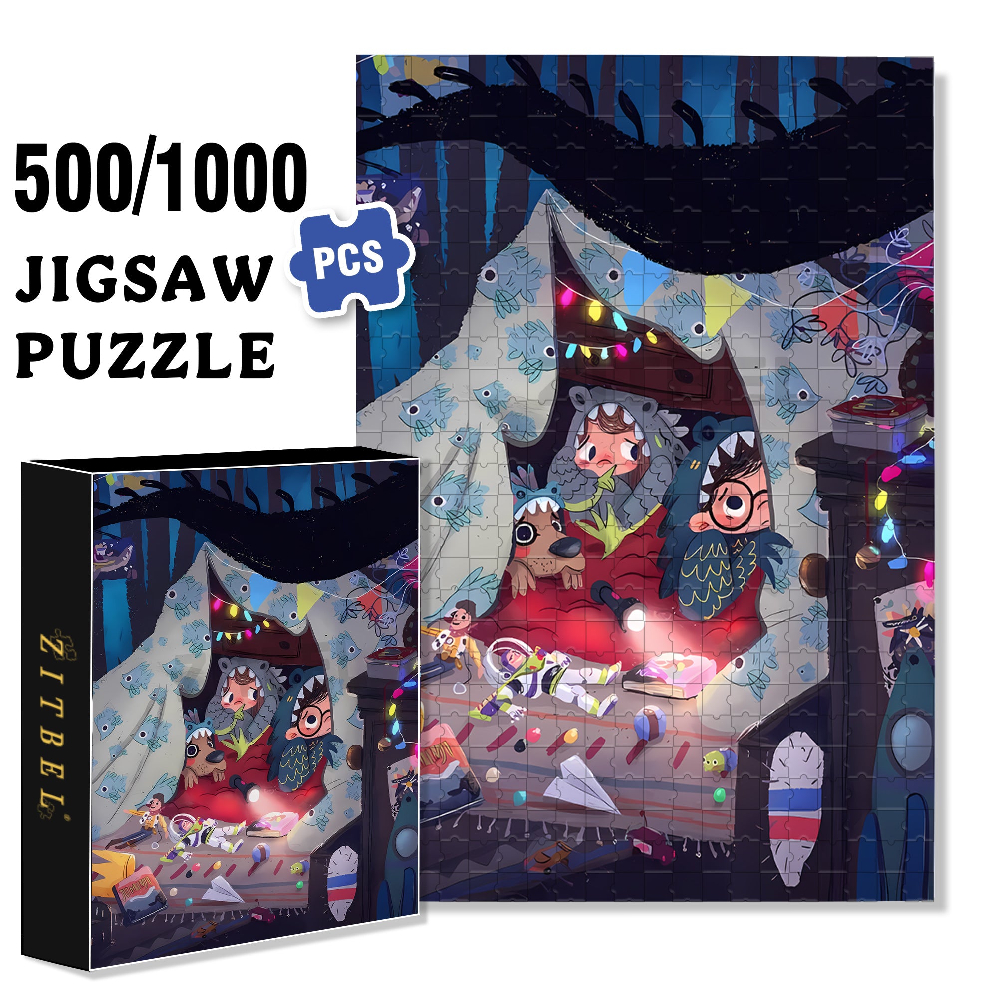 A Night Of Terror 500pcs/1000pcs Jigsaw Puzzle, Scratch-Resistant, Interactive Family Game & Brain-Boosting DIY Decor, Perfect for Halloween, Christmas & New Year Gifts, Family Puzzle Game