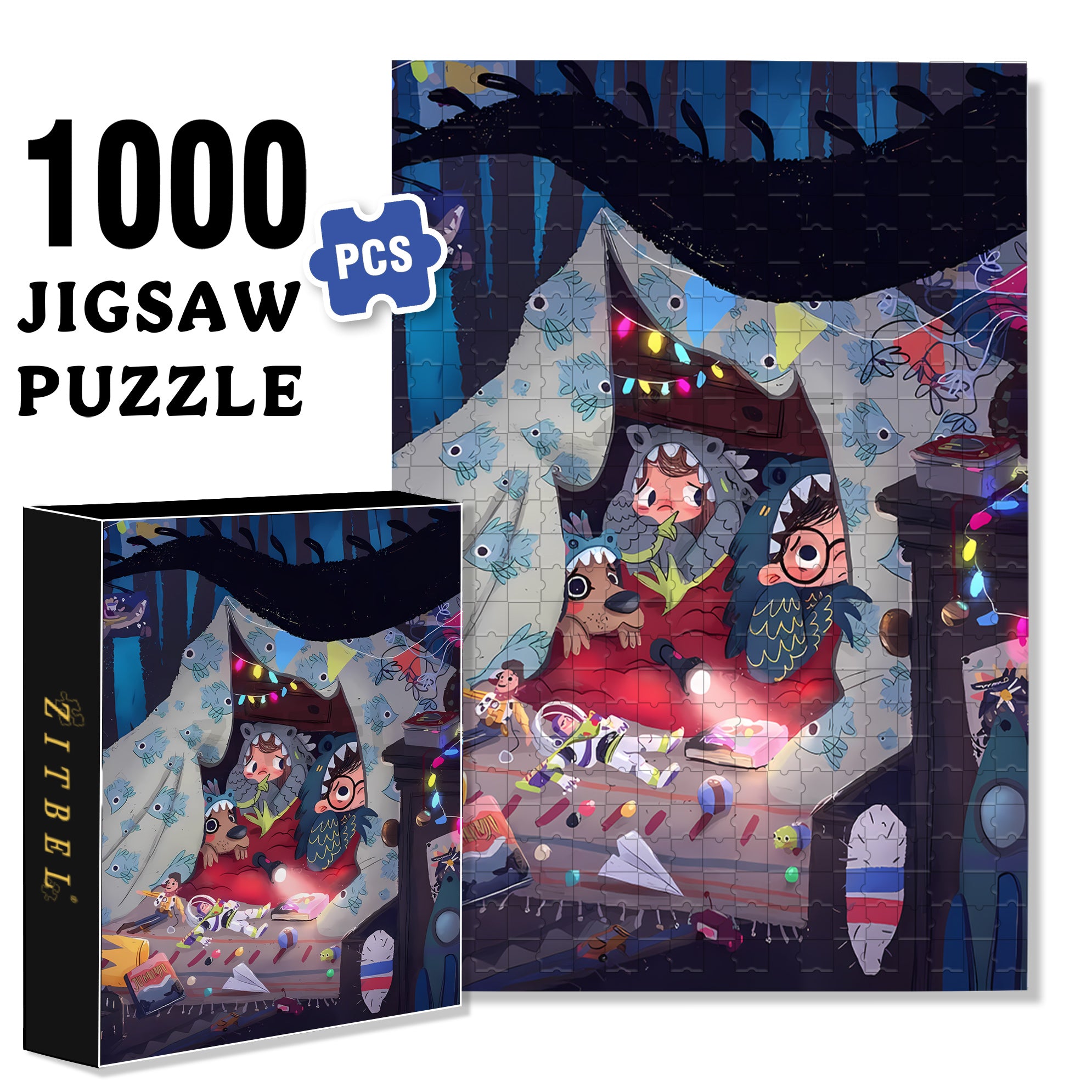A Night Of Terror 500pcs/1000pcs Jigsaw Puzzle, Scratch-Resistant, Interactive Family Game & Brain-Boosting DIY Decor, Perfect for Halloween, Christmas & New Year Gifts, Family Puzzle Game