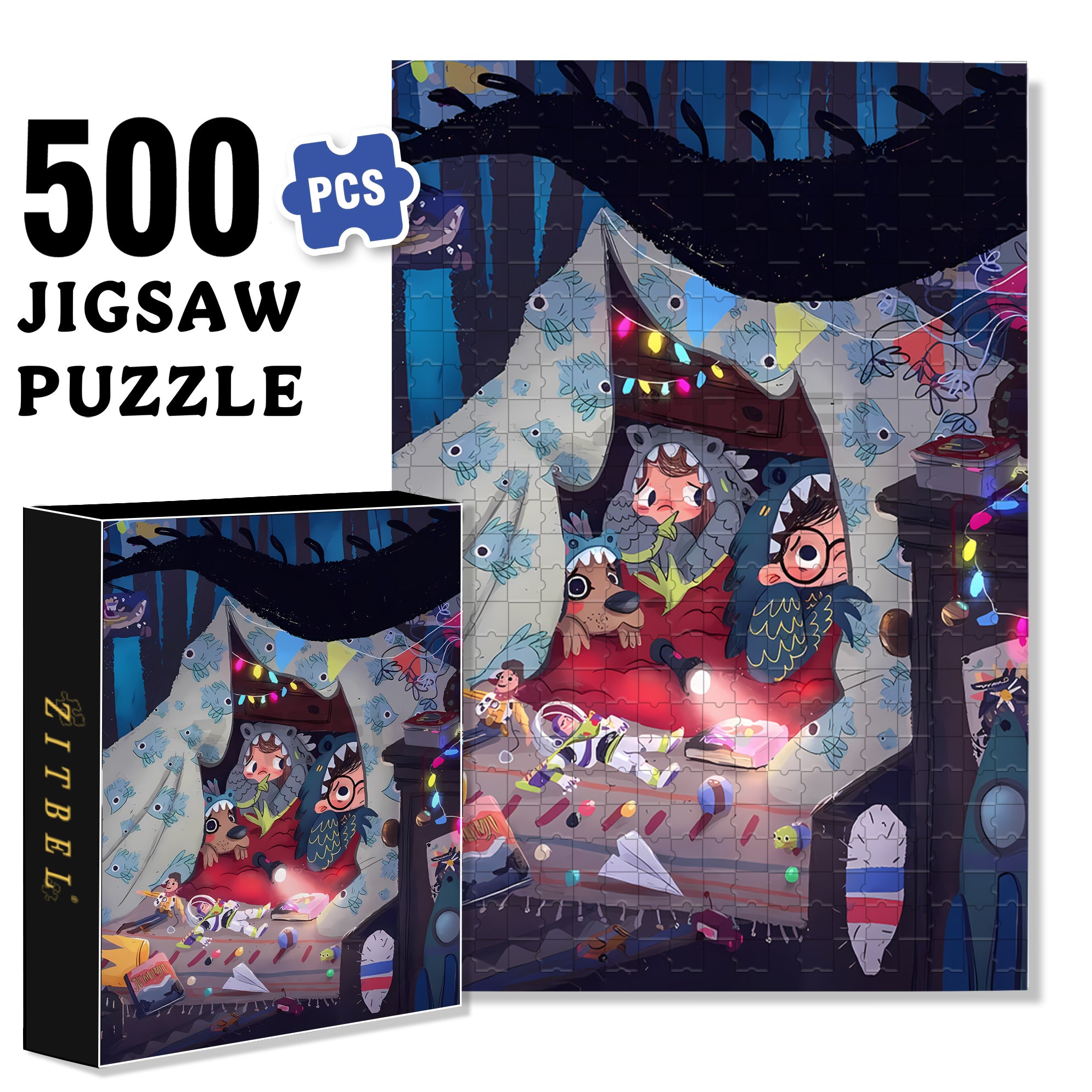 A Night Of Terror 500pcs/1000pcs Jigsaw Puzzle, Scratch-Resistant, Interactive Family Game & Brain-Boosting DIY Decor, Perfect for Halloween, Christmas & New Year Gifts, Family Puzzle Game