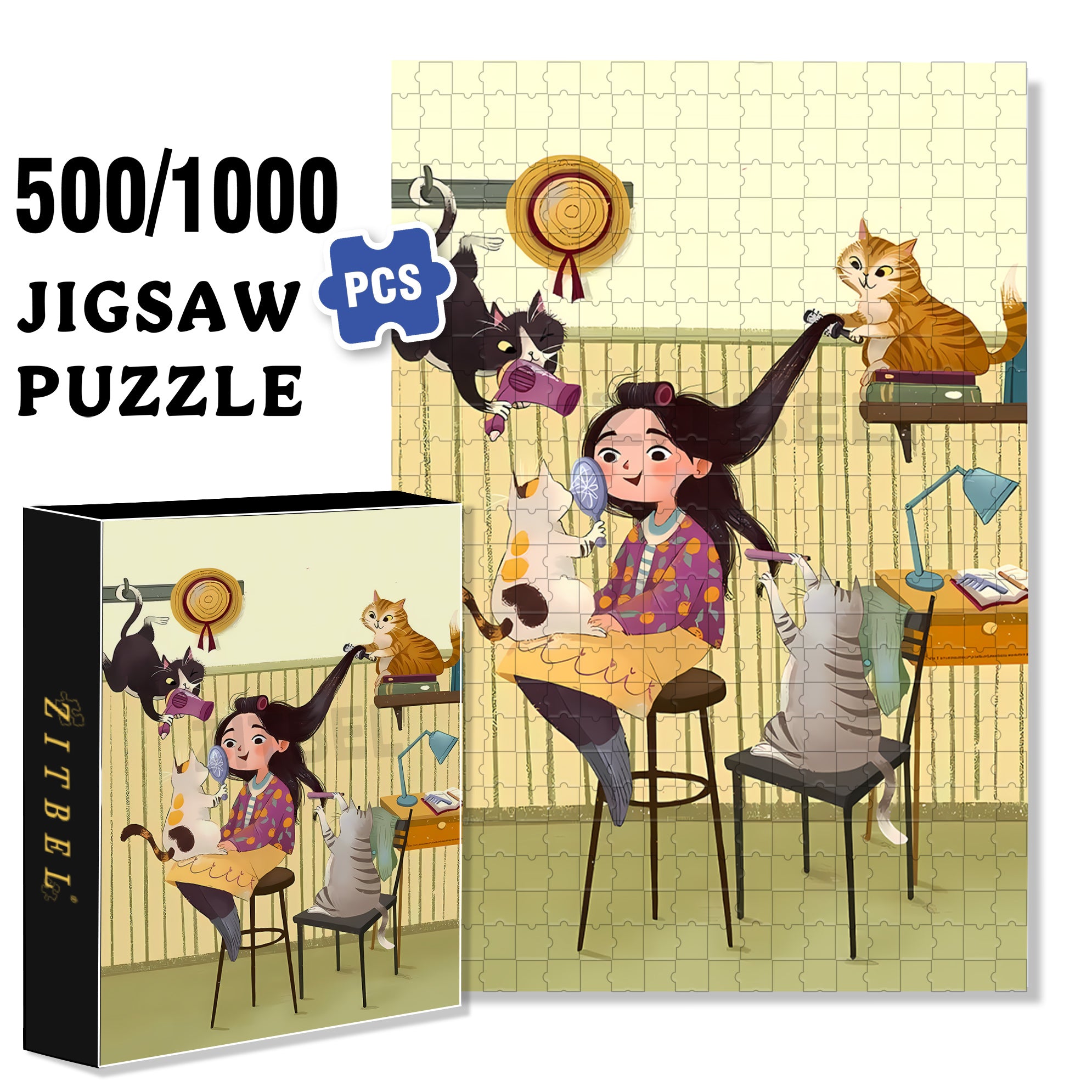 Blow Dry  My Hair 500pcs/1000pcs Jigsaw Puzzle, Scratch-Resistant, Interactive Family Game & Brain-Boosting DIY Decor, Perfect for Halloween, Christmas & New Year Gifts, Family Puzzle Game