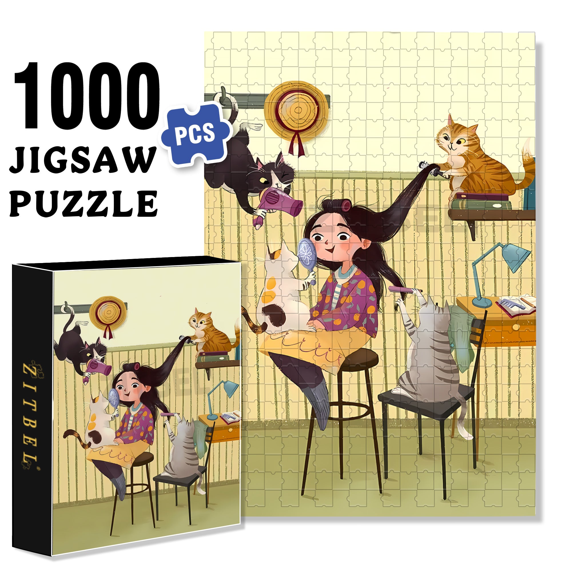 Blow Dry  My Hair 500pcs/1000pcs Jigsaw Puzzle, Scratch-Resistant, Interactive Family Game & Brain-Boosting DIY Decor, Perfect for Halloween, Christmas & New Year Gifts, Family Puzzle Game