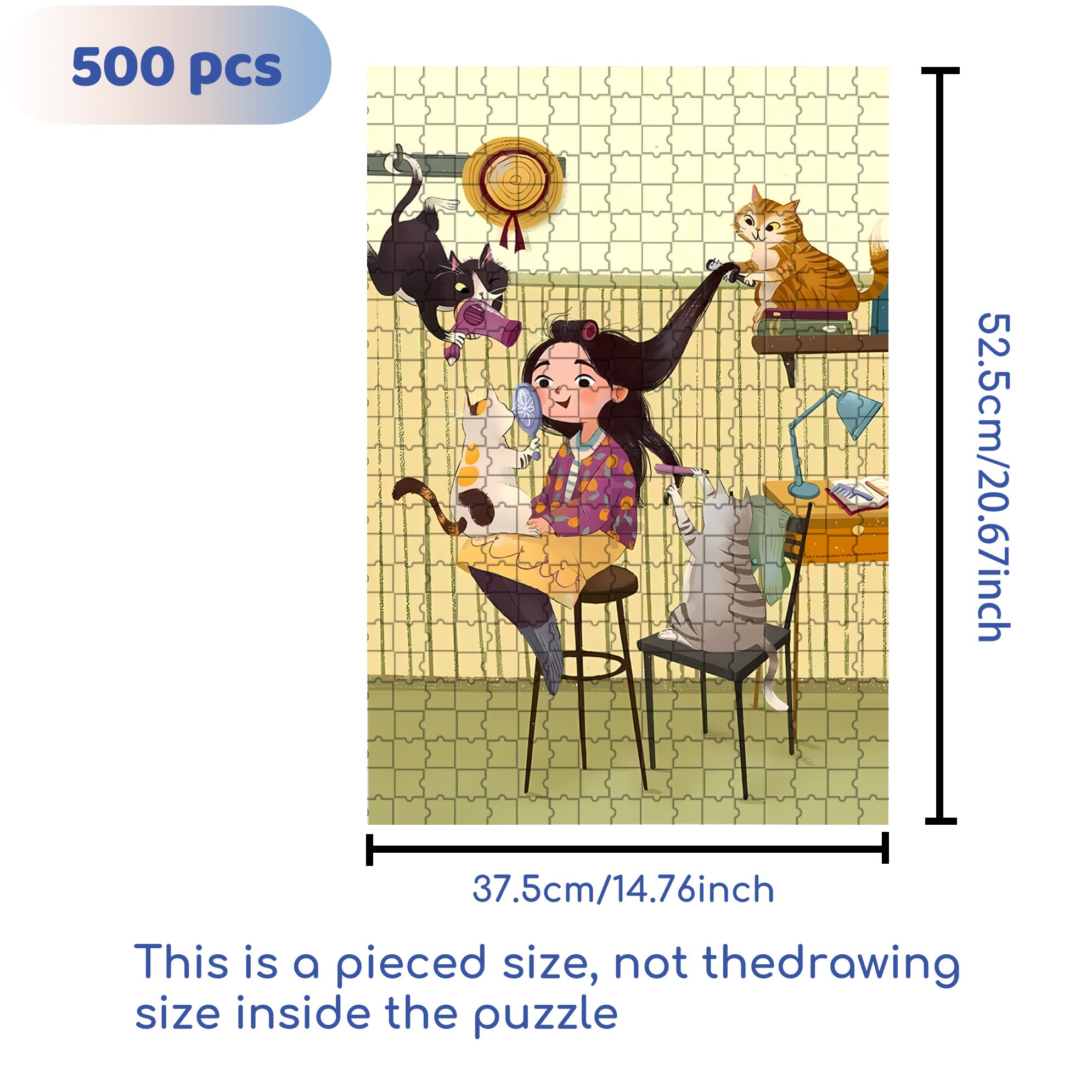 Blow Dry  My Hair 500pcs/1000pcs Jigsaw Puzzle, Scratch-Resistant, Interactive Family Game & Brain-Boosting DIY Decor, Perfect for Halloween, Christmas & New Year Gifts, Family Puzzle Game